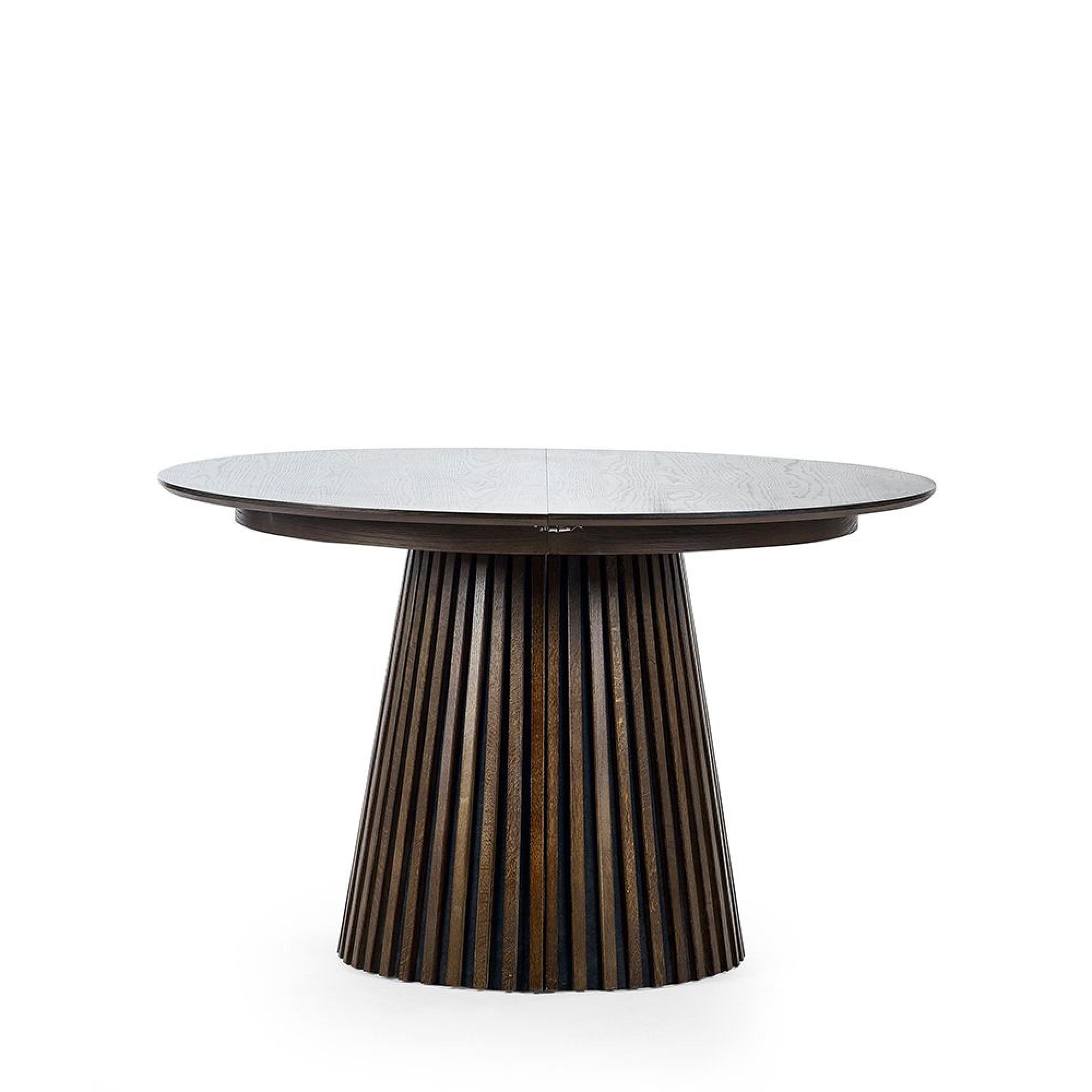 Arya Dark Oak Slatted Round Extending Dining Table - 120cm-200cm - 4-8 Seater