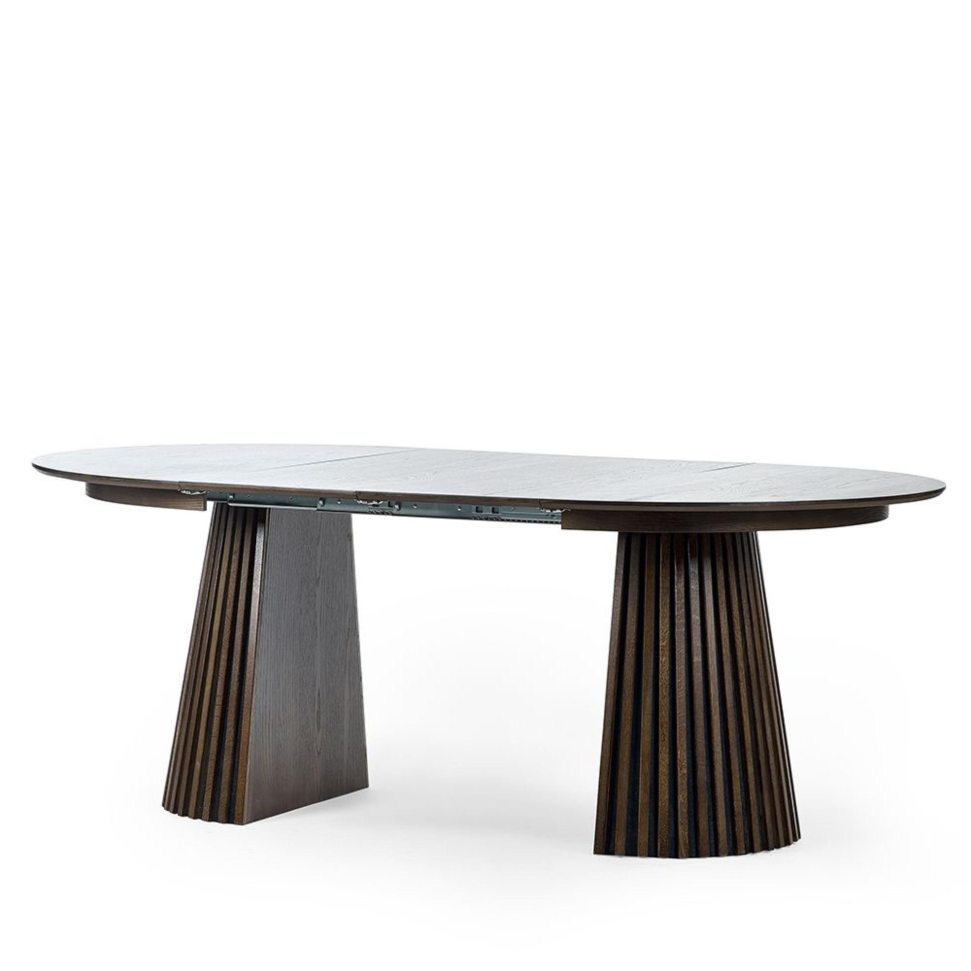 Arya Dark Oak Slatted Round Extending Dining Table - 120cm-200cm - 4-8 Seater
