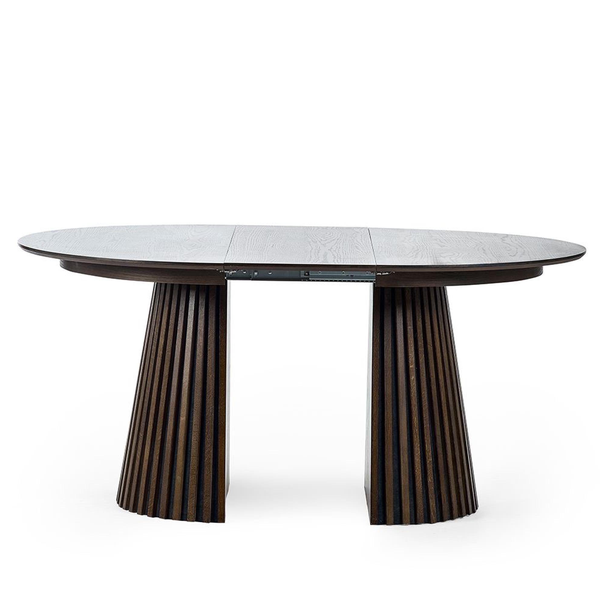 Arya Dark Oak Slatted Round Extending Dining Table - 120cm-200cm - 4-8 Seater