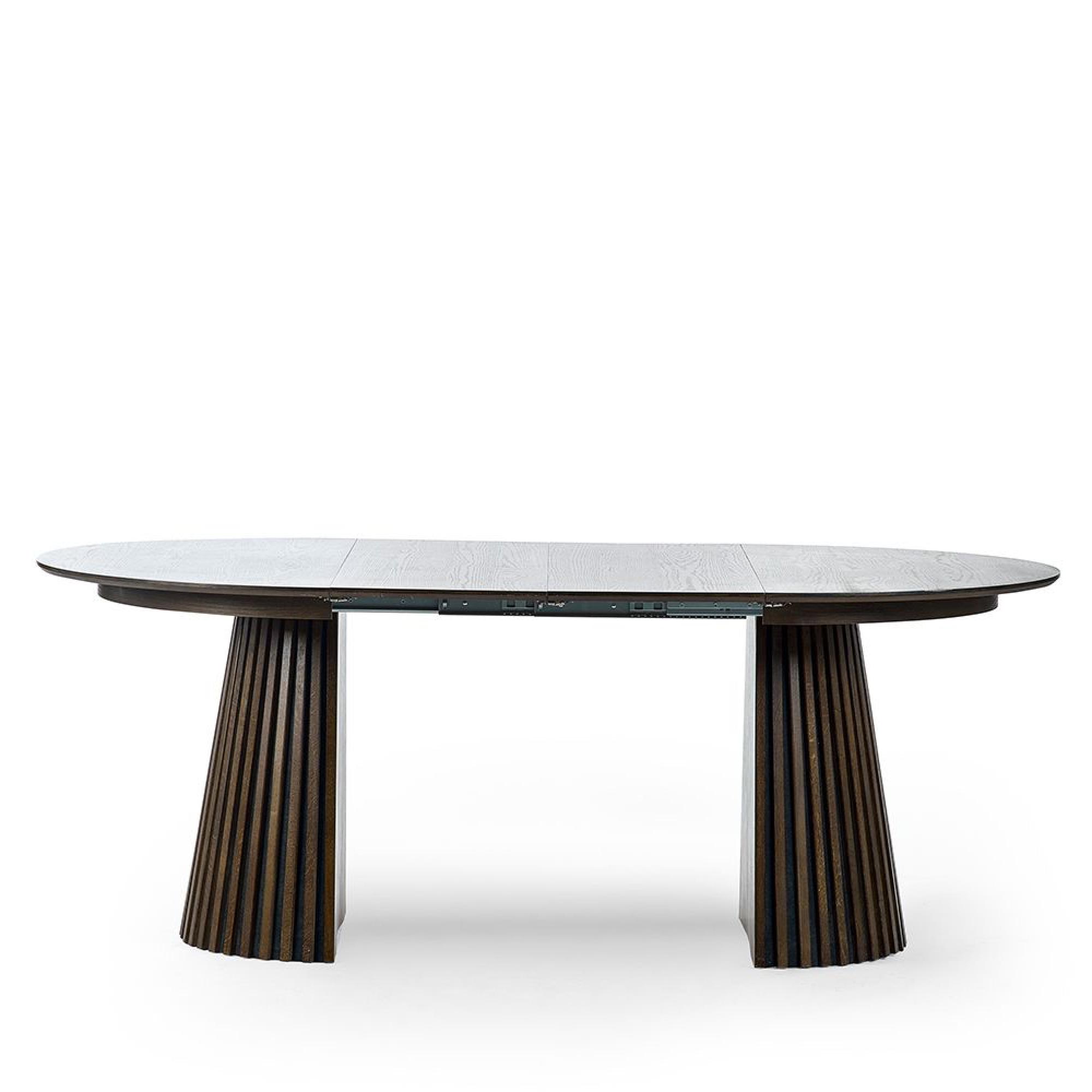 Arya Dark Oak Slatted Round Extending Dining Table - 120cm-200cm - 4-8 Seater