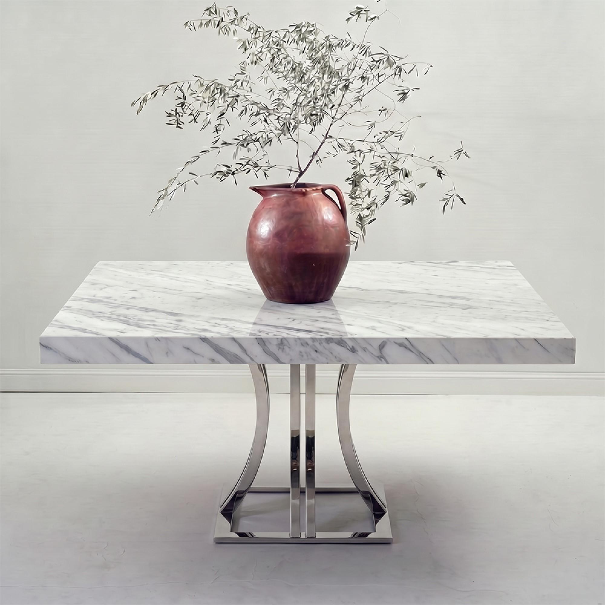 Aurora Dining Table - 8 Seater - 150cm - Square - Marble with Stainless Steel Pedestal Base - Variation Available