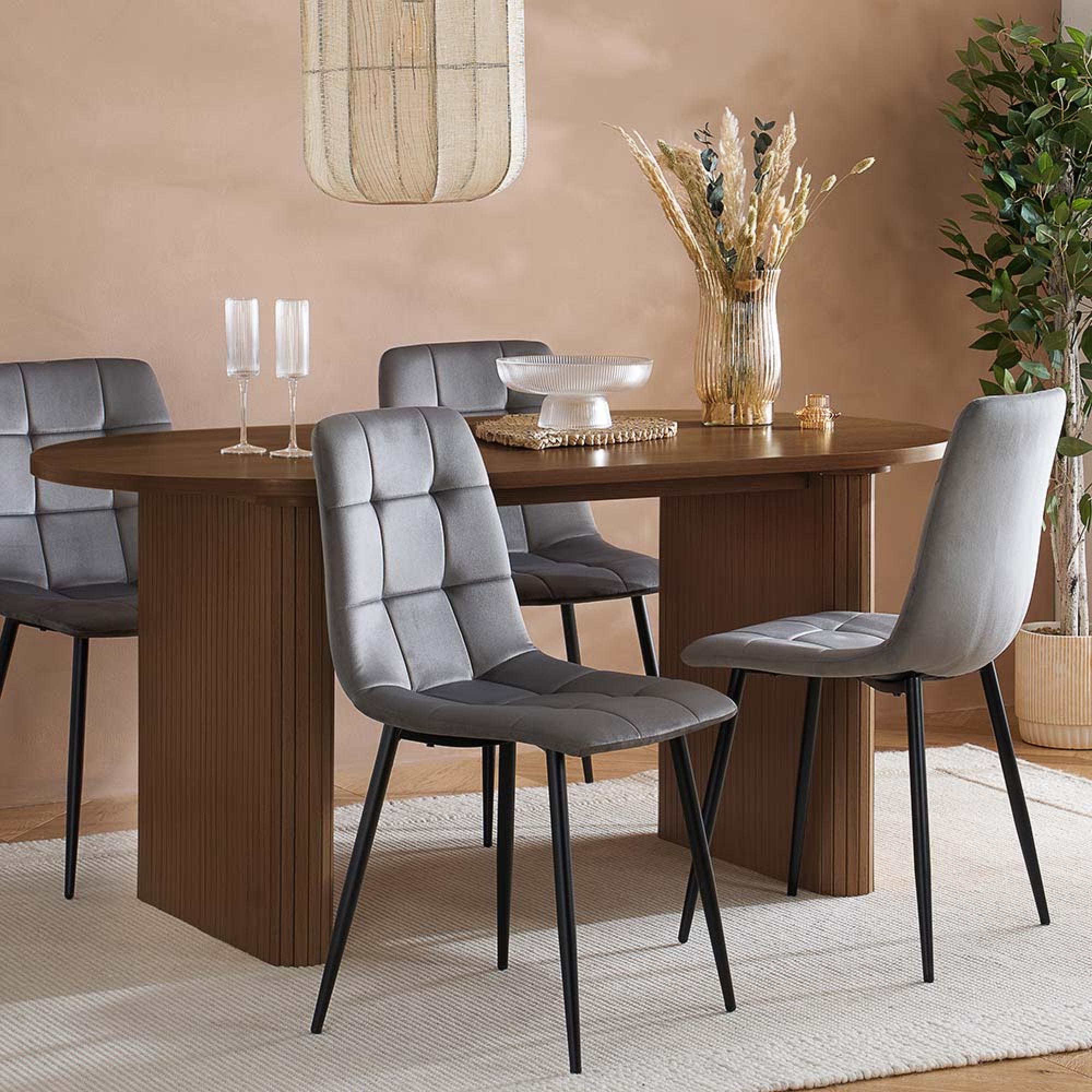 Axel Oval Dining Table - 6 Seater - 160cm - Walnut Fluted