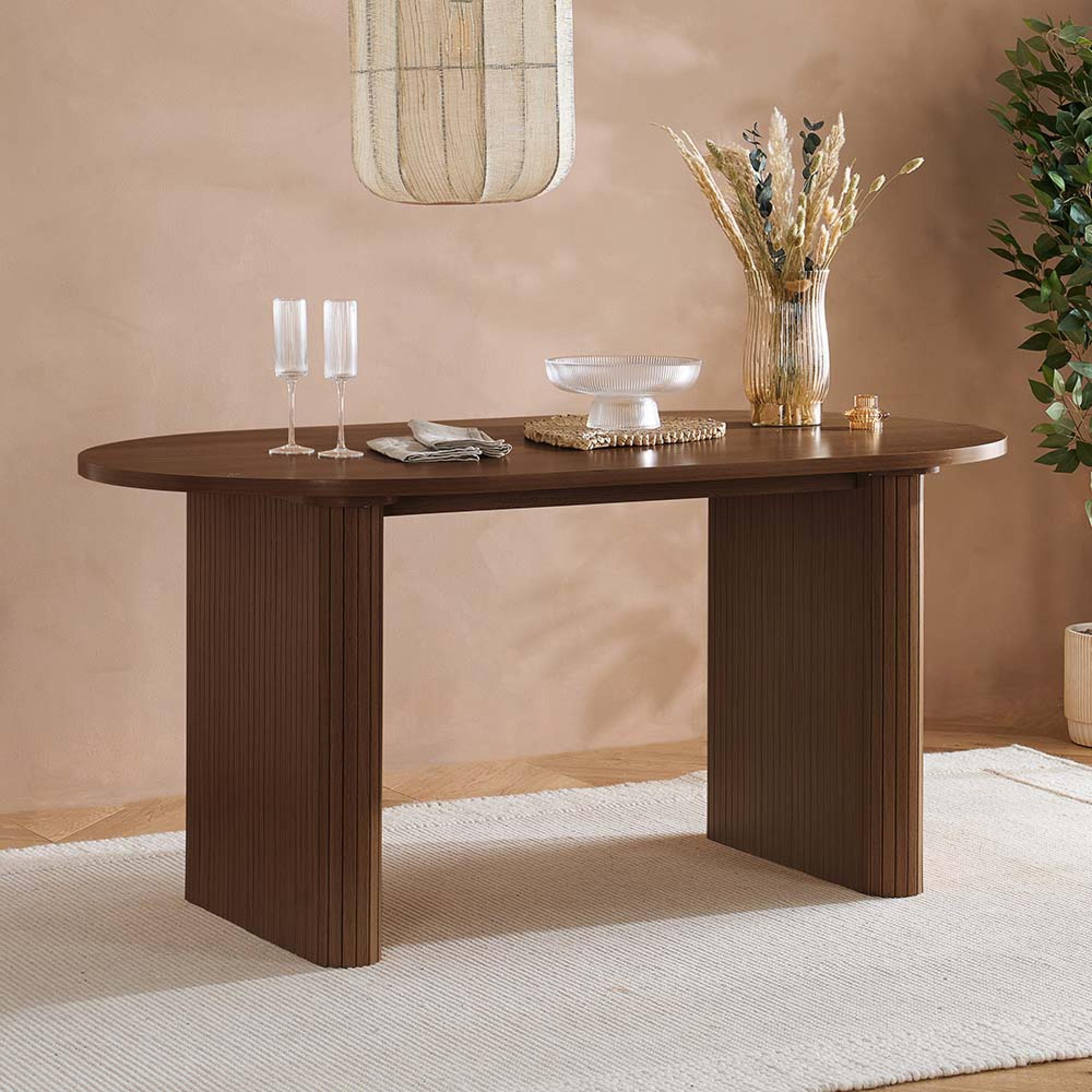 Axel Oval Dining Table - 6 Seater - 160cm - Walnut Fluted