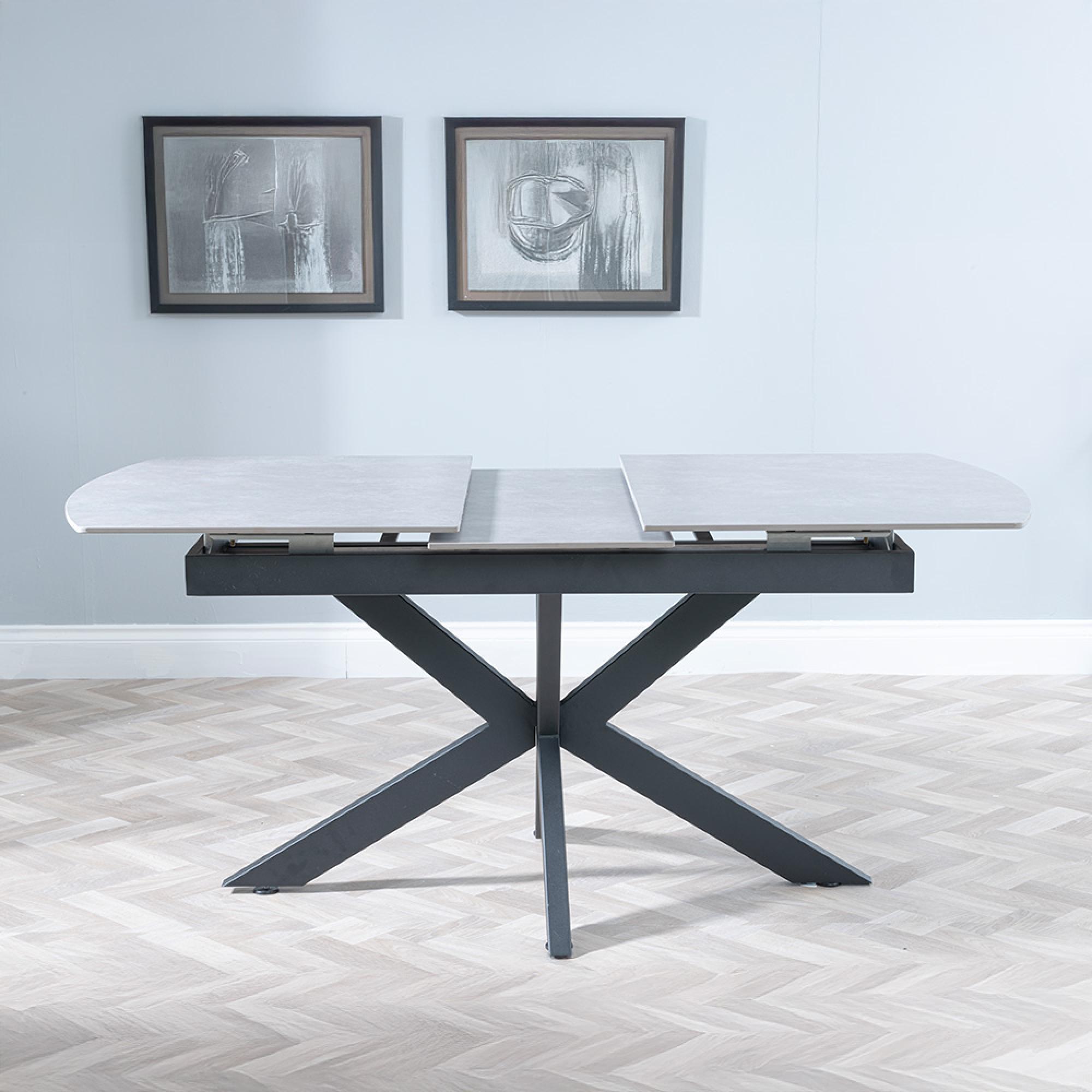 Bari Extending Dining Table - 4-6 Seater - 140cm-180cm - Grey Ceramic - Black Star Base
