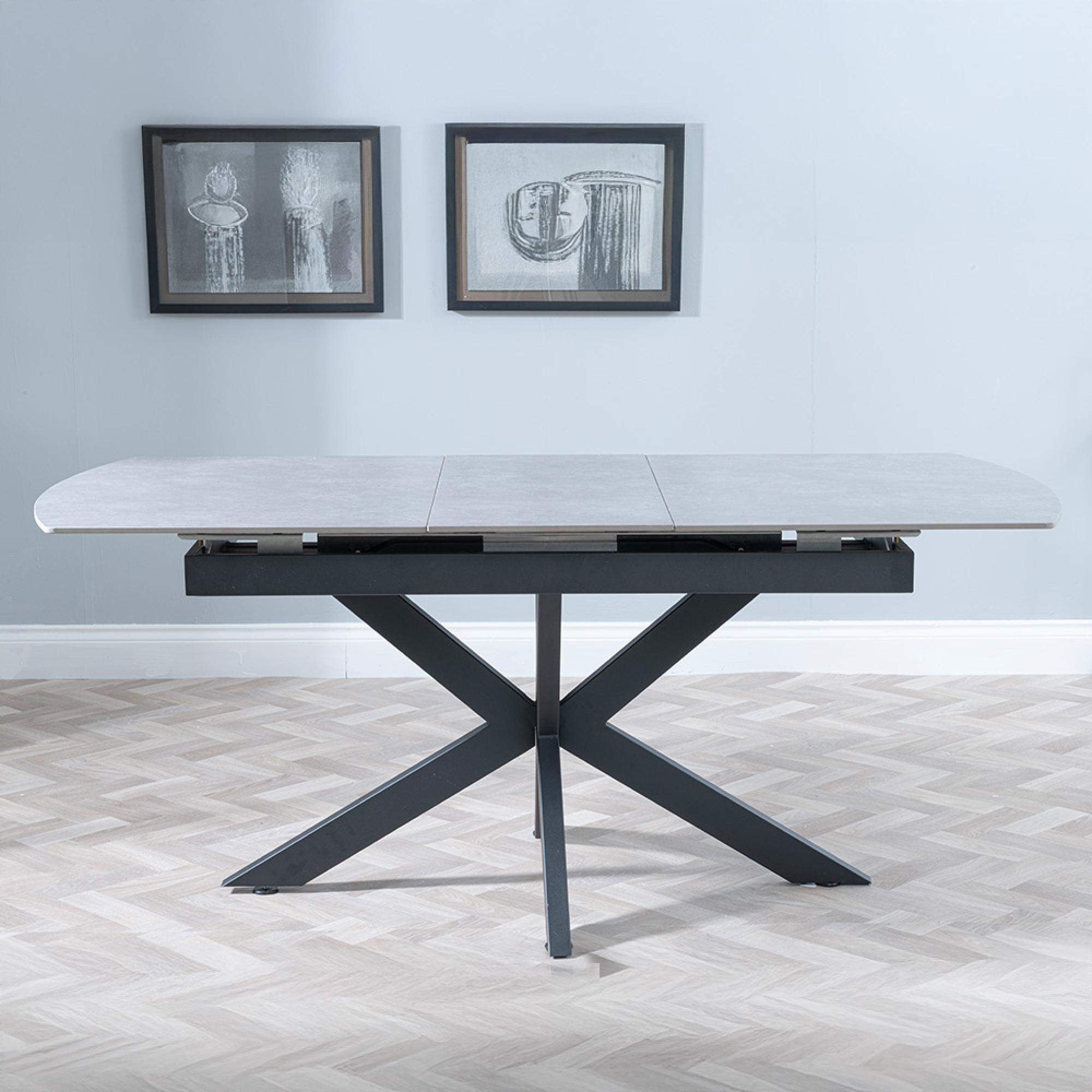 Bari Extending Dining Table - 4-6 Seater - 140cm-180cm - Grey Ceramic - Black Star Base