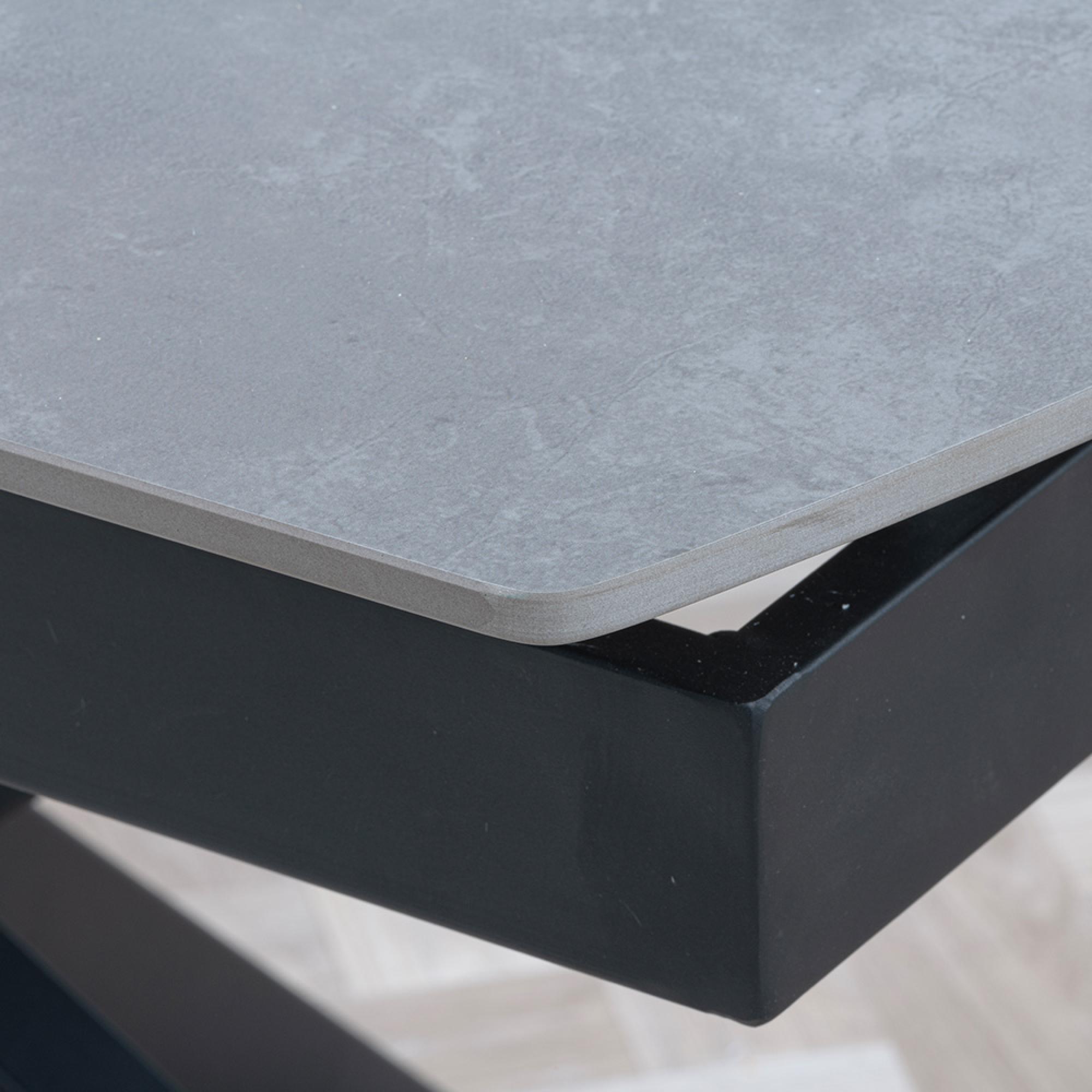 Bari Extending Dining Table - 4-6 Seater - 140cm-180cm - Grey Ceramic - Black Star Base