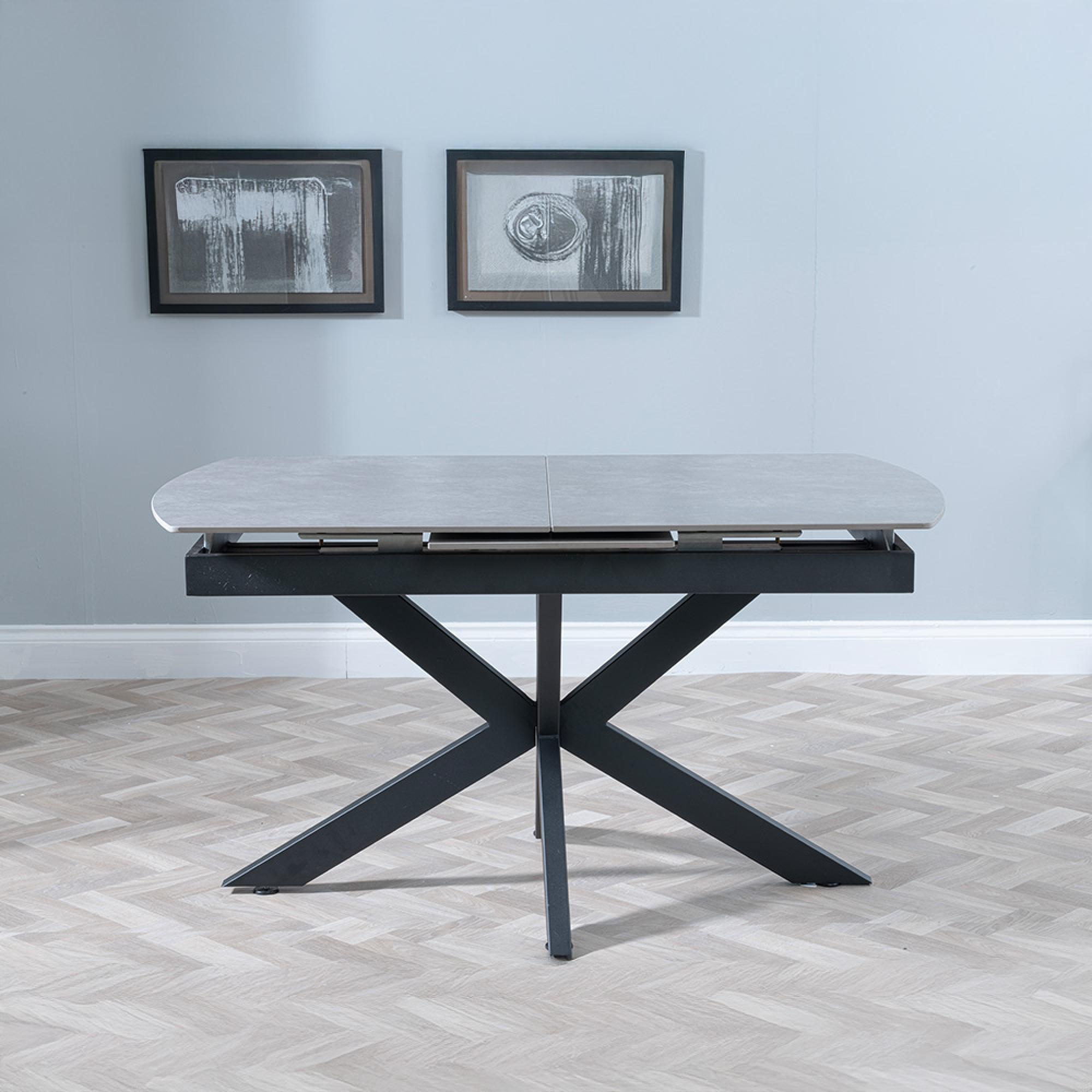 Bari Extending Dining Table - 4-6 Seater - 140cm-180cm - Grey Ceramic - Black Star Base