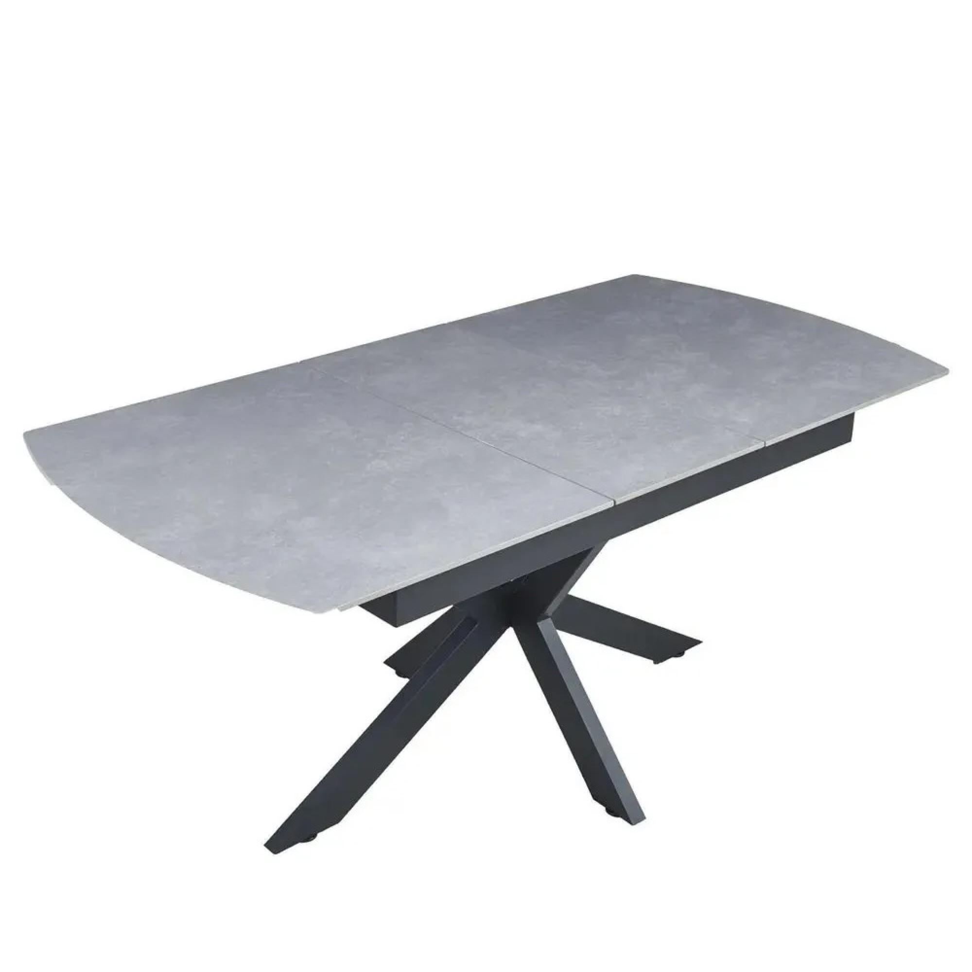 Bari Extending Dining Table - 4-6 Seater - 140cm-180cm - Grey Ceramic - Black Star Base