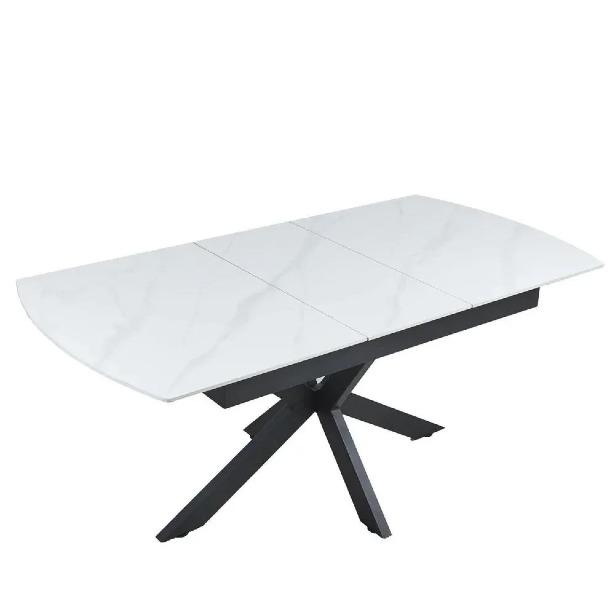 Bari Extending Dining Table - 4-6 Seater - 140cm-180cm - White Ceramic - Black Star Base