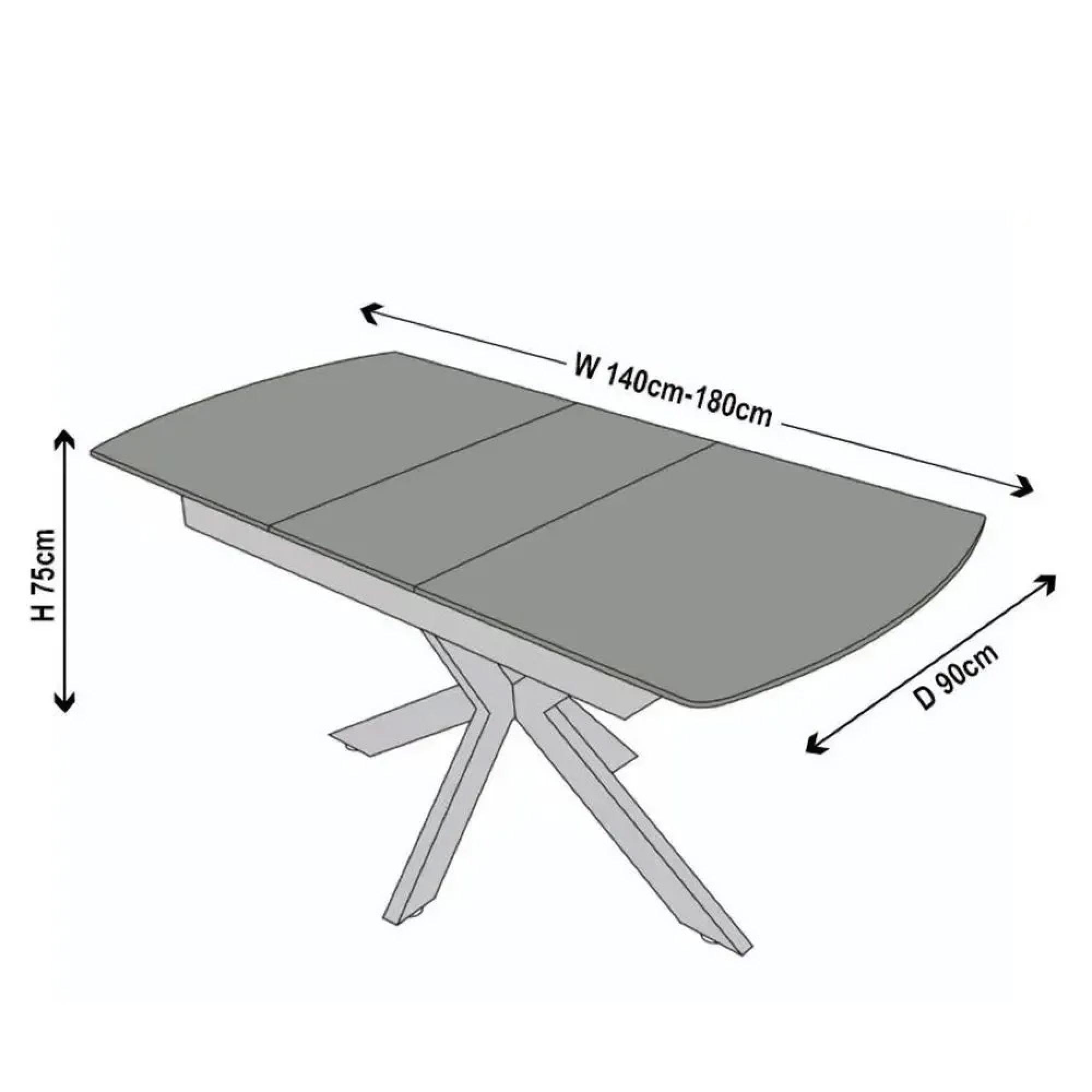 Bari Extending Dining Table - 4-6 Seater - 140cm-180cm - White Ceramic - Black Star Base