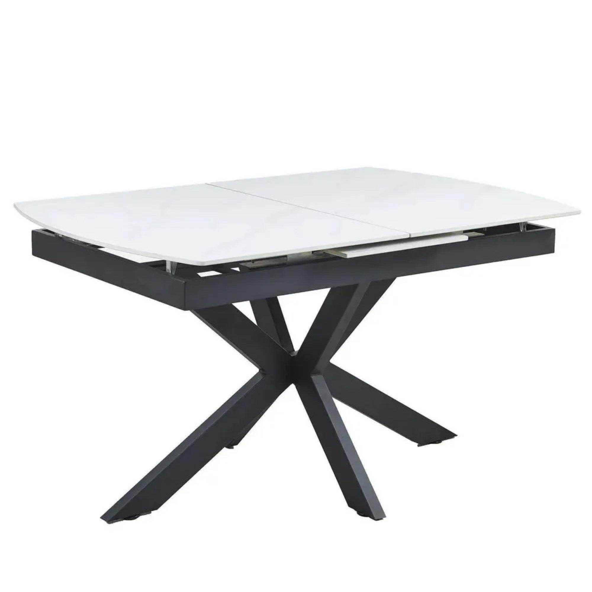 Bari Extending Dining Table - 4-6 Seater - 140cm-180cm - White Ceramic - Black Star Base