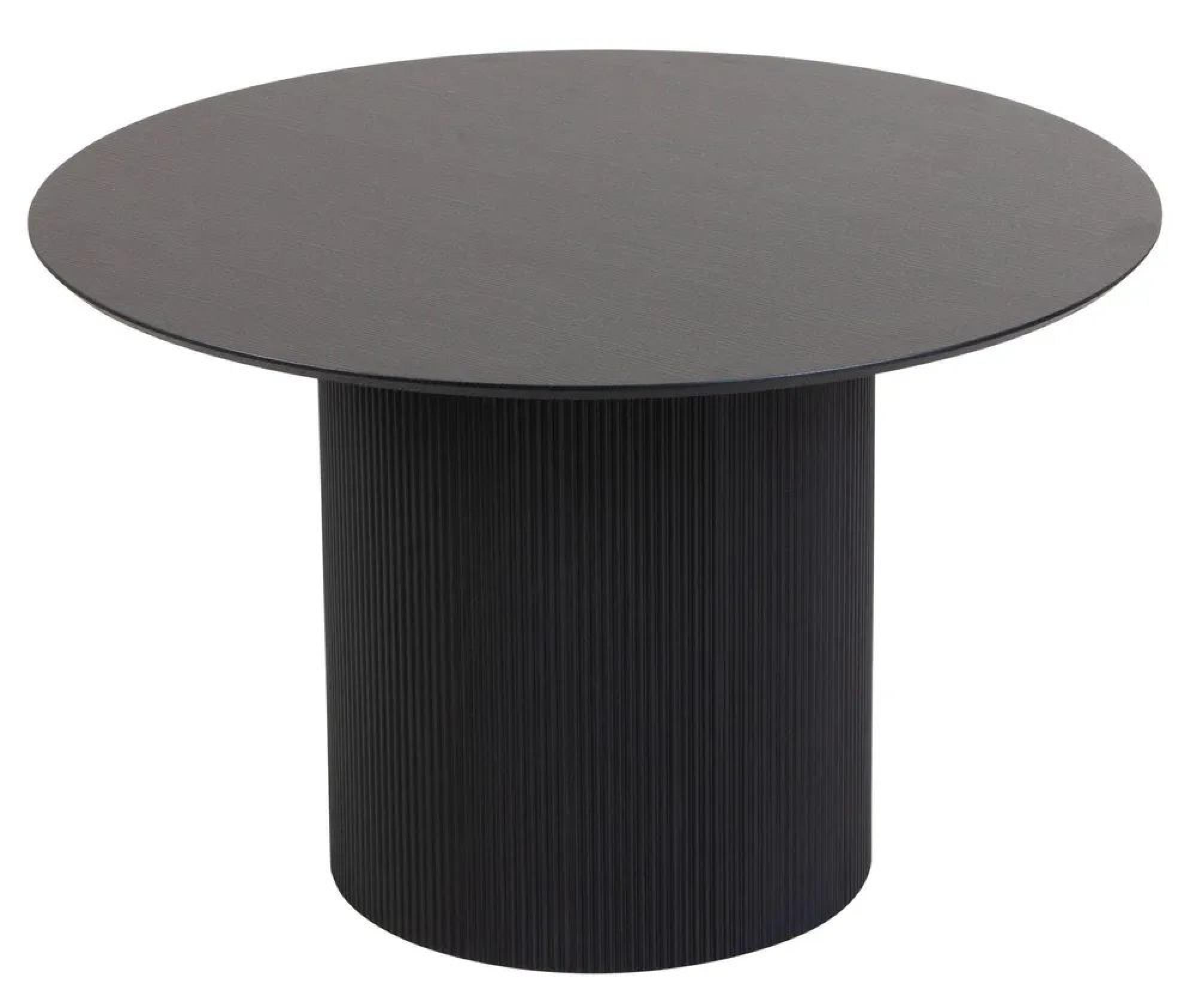 Bern Round Fluted Round Dining Table - 4 Seater - 120cm - Black - Drum Base