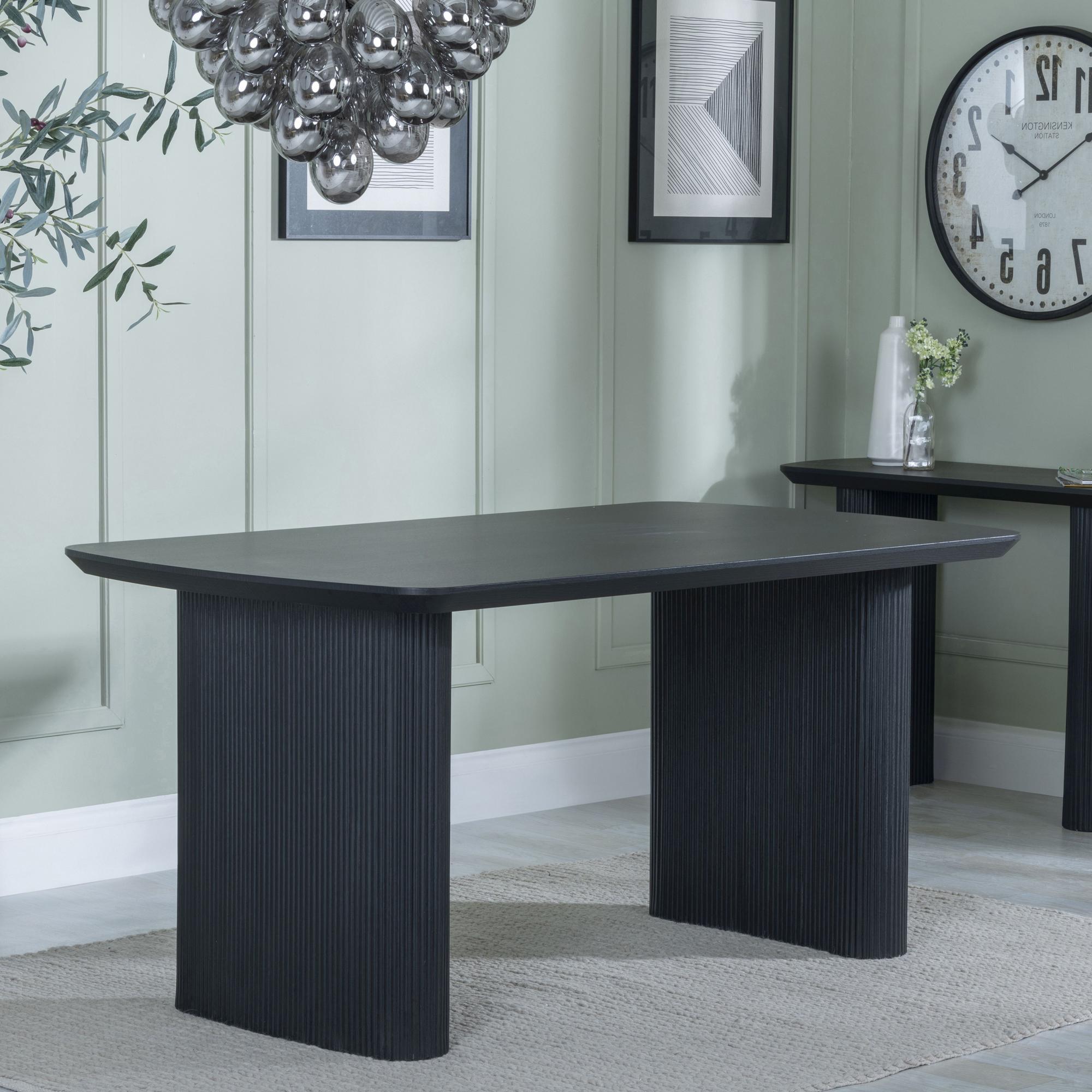 Bern Fluted Dining Table - 6 Seater - 160cm - Black - Pedestal Base
