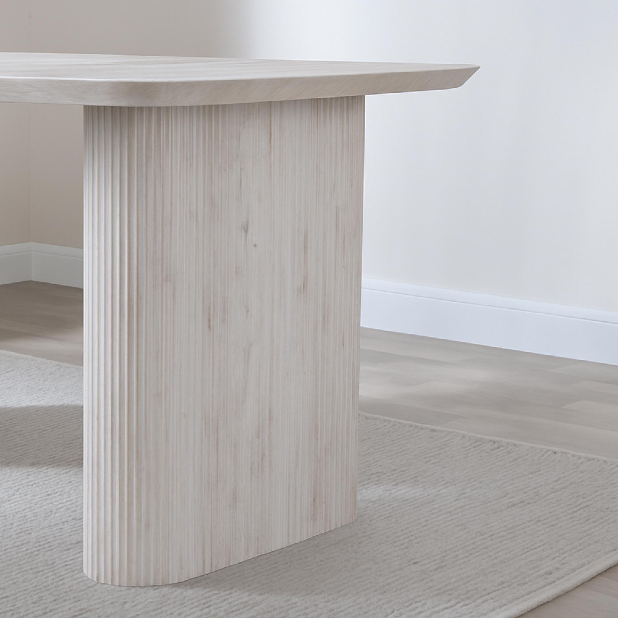 Bern Fluted Dining Table - 6 Seater - 160cm - White Washed Oak - Pedestal Base