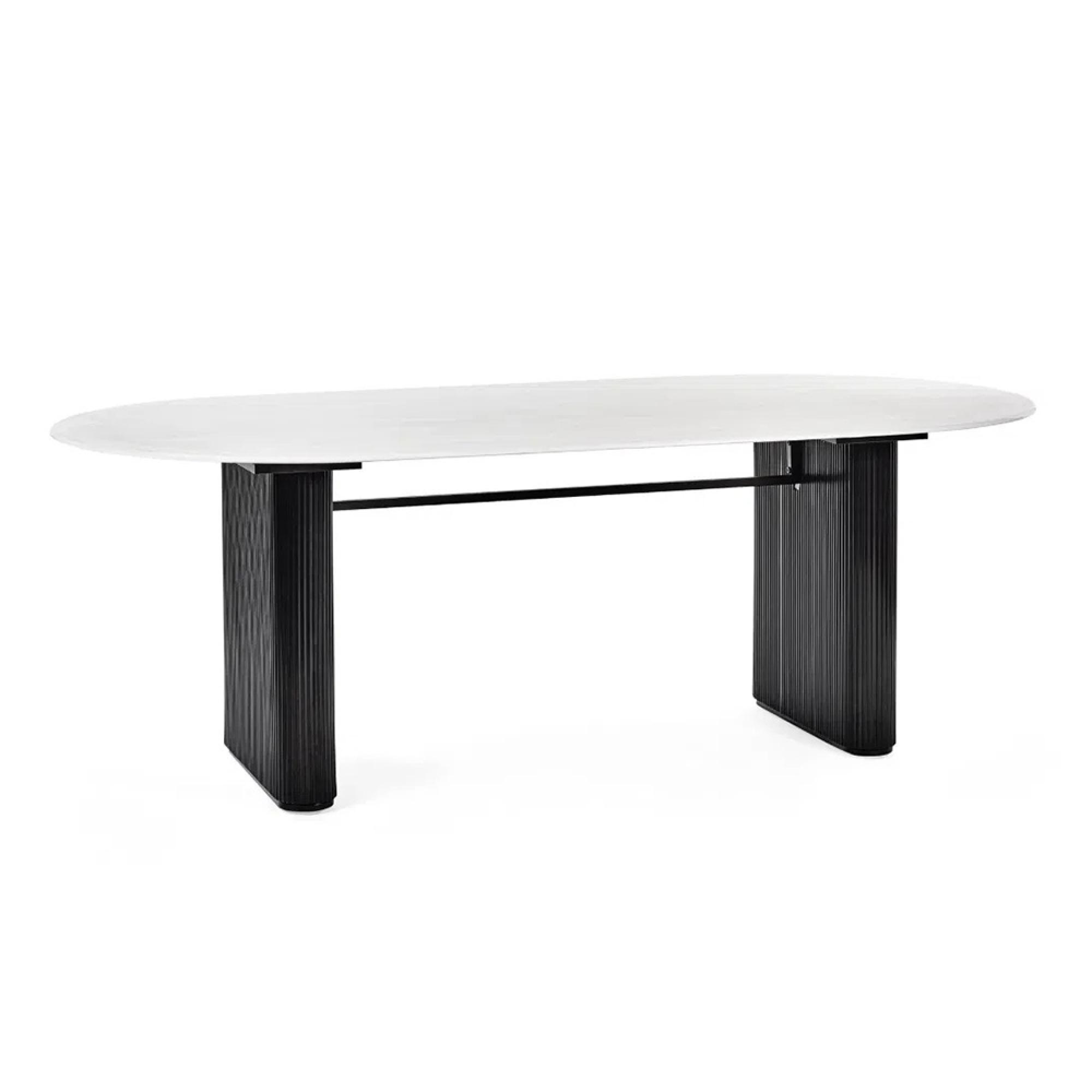 Bolivia Dining Table - 8 Seater - 220cm - Oval - Double Pedestal - White Marble Effect