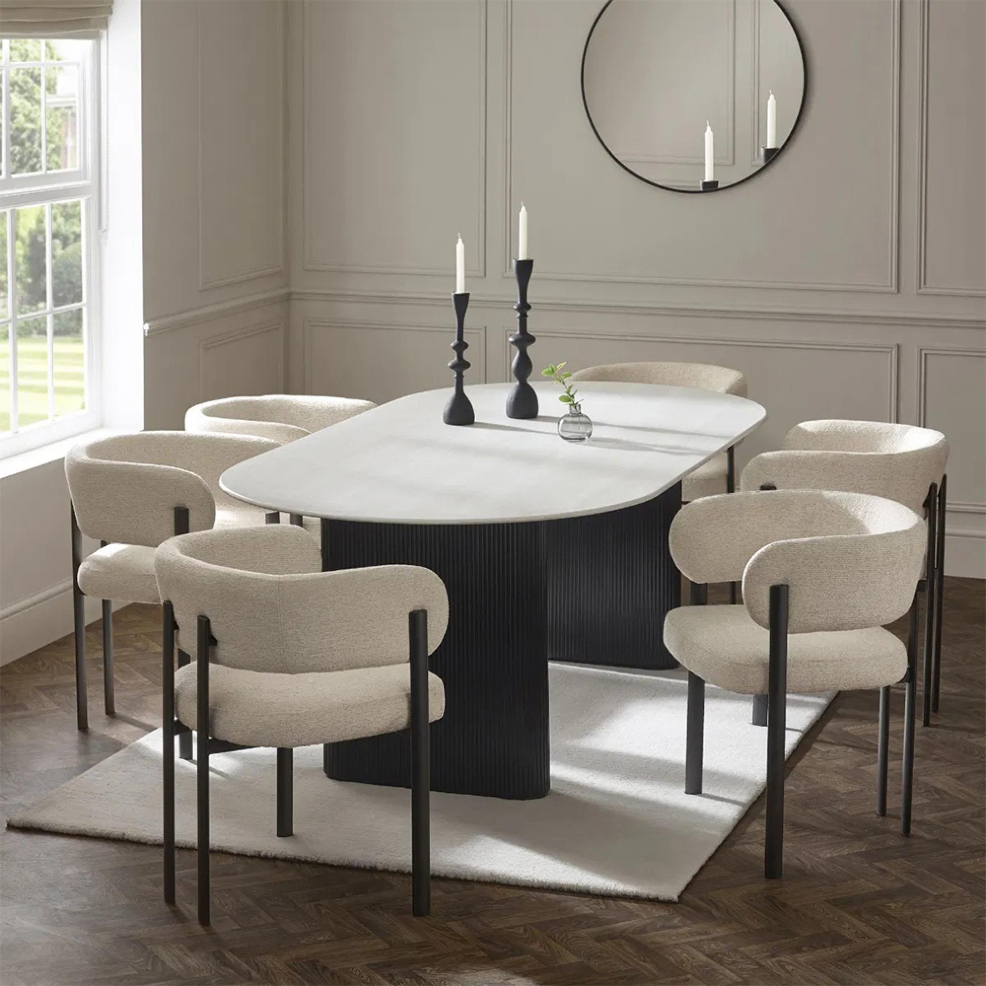 Bolivia Dining Table - 8 Seater - 220cm - Oval - Double Pedestal - White Marble Effect