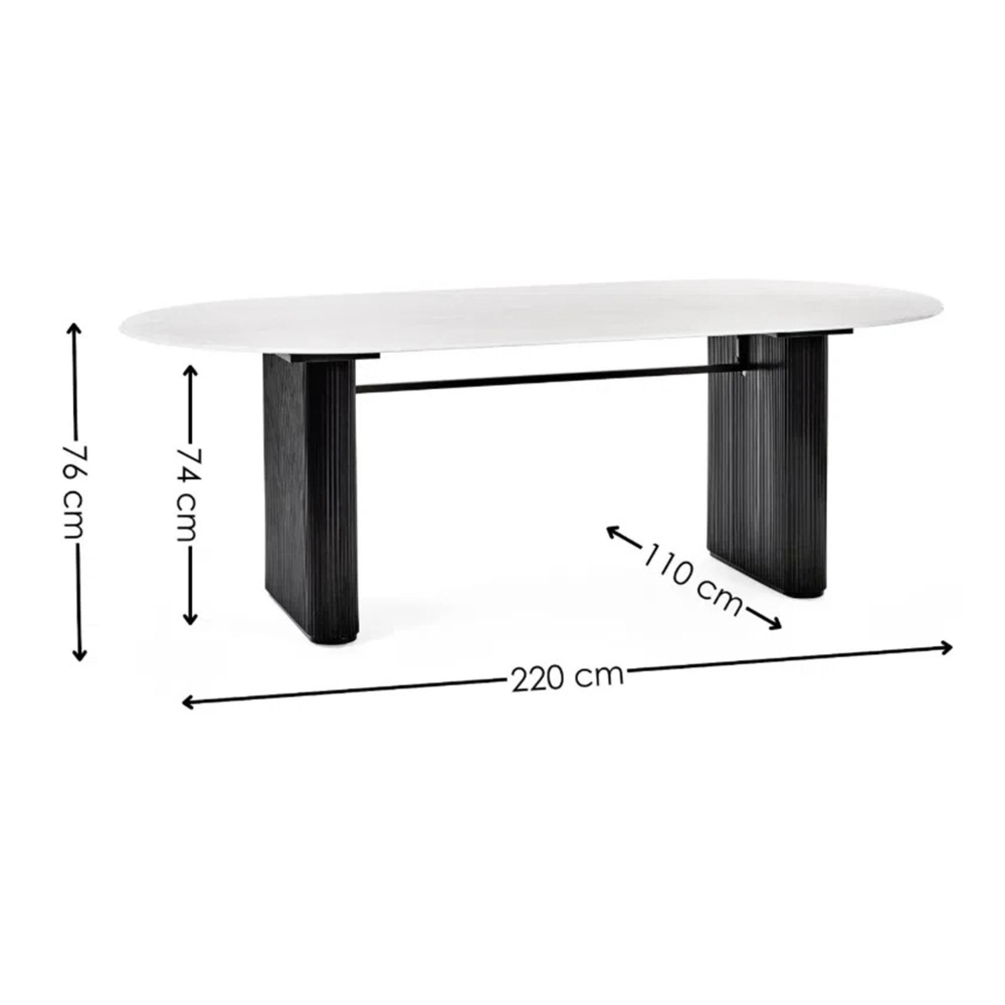 Bolivia Dining Table - 8 Seater - 220cm - Oval - Double Pedestal - White Marble Effect