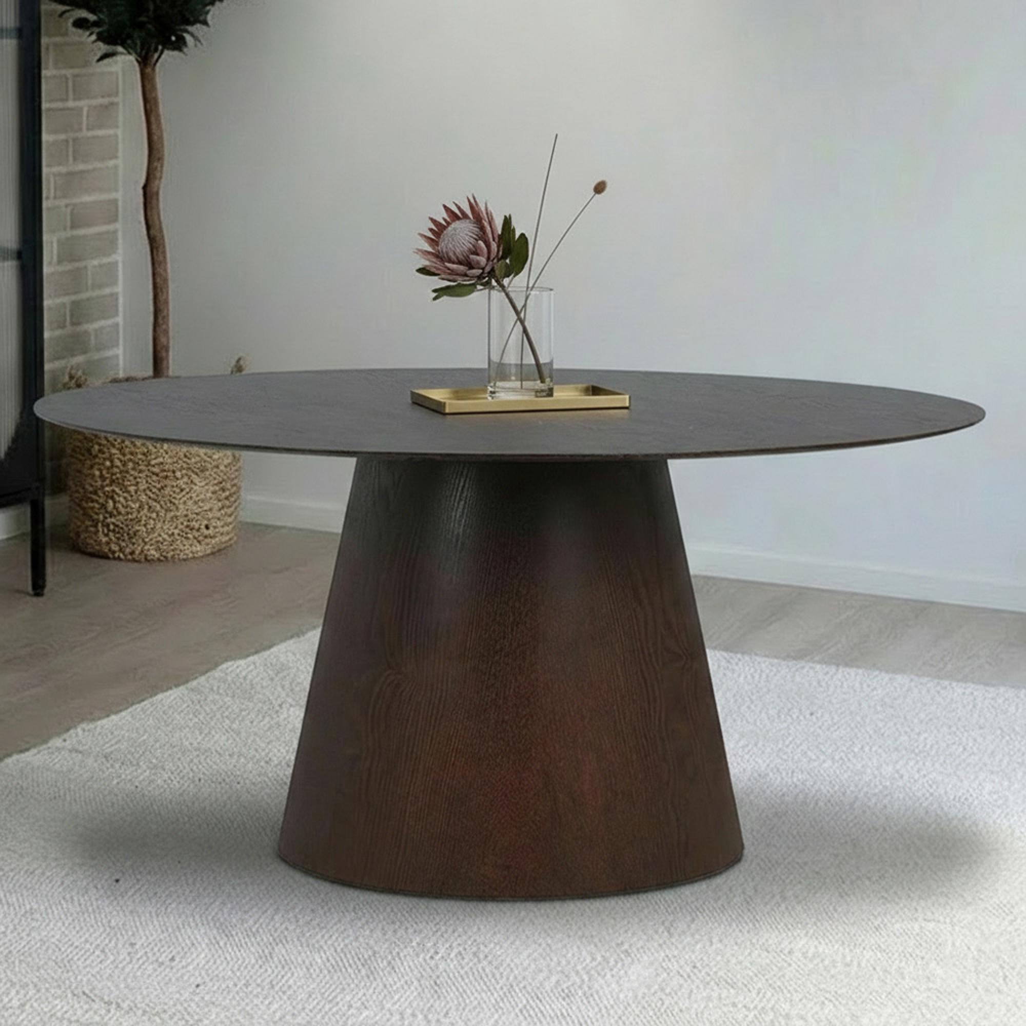 Bolton Oval Dining Table - Pedestal - 6 Seater - 160cm - Dark Wood