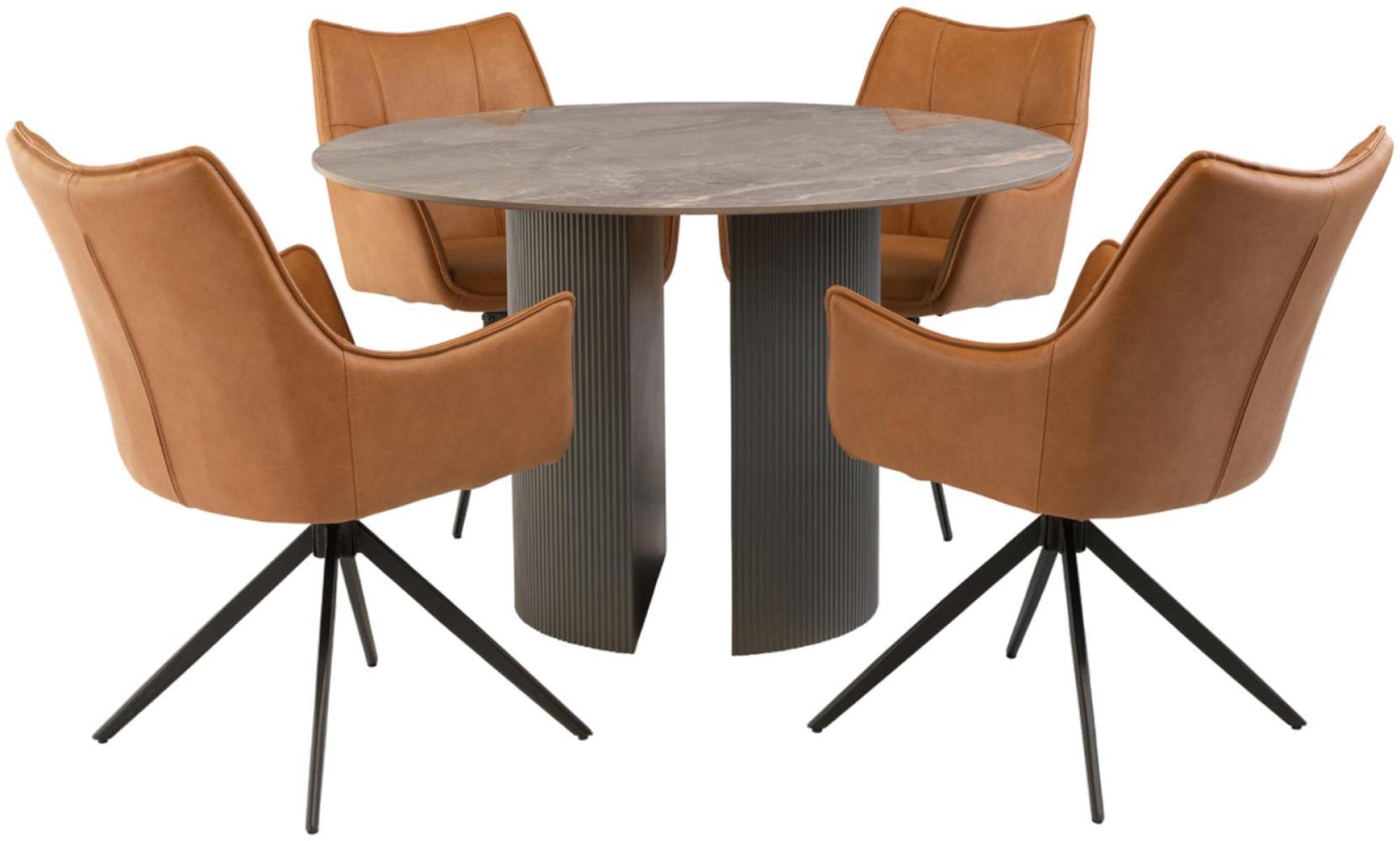 Bossini Dining Table - 4 Seater - 120cm - Round - Pedestal - Dark Grey Sintered Stone