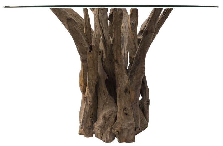 Branchwood 4 Seater Round Dining Table - Glass Top