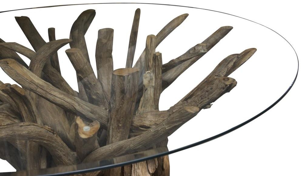 Branchwood 4 Seater Round Dining Table - Glass Top