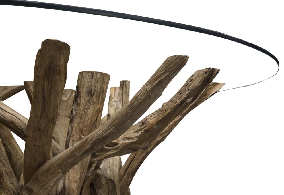 Branchwood 4 Seater Round Dining Table - Glass Top