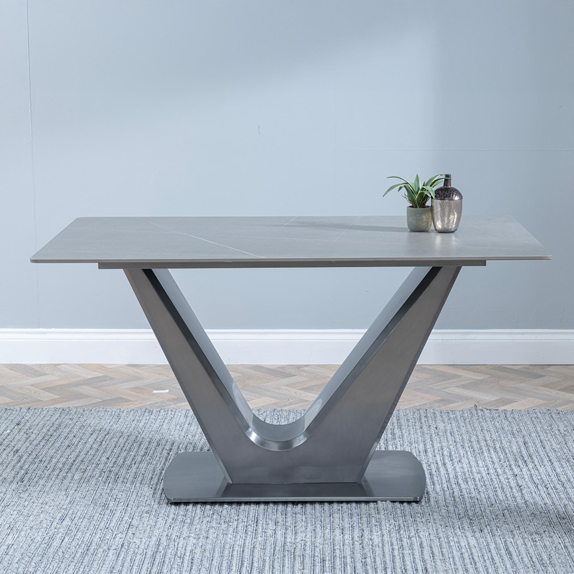 Camilla Dining Table - 4 Seater - 140cm - Grey Ceramic - V Base