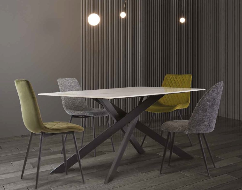 Camilla Dining Table - 6 Seater - 160cm - White and Kass Gold Sintered Stone