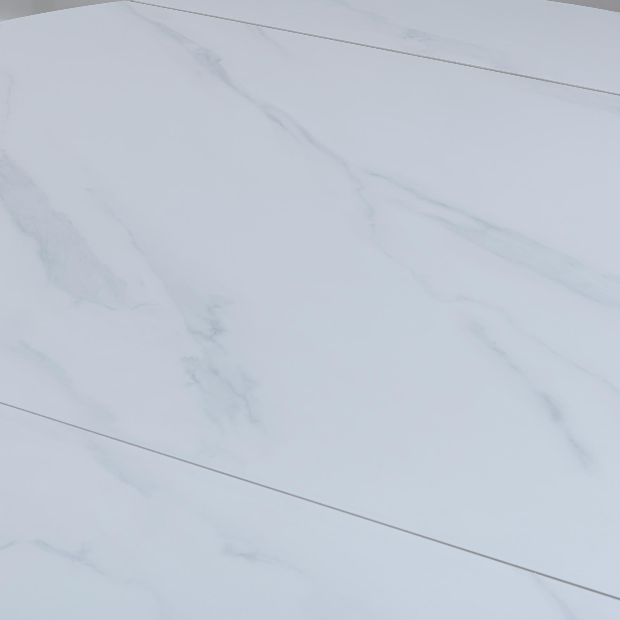 Carrara Round Dining Table - 4 Seater - 135cm - White Ceramic - Swivel Motion Extending - Black Pedestal Base