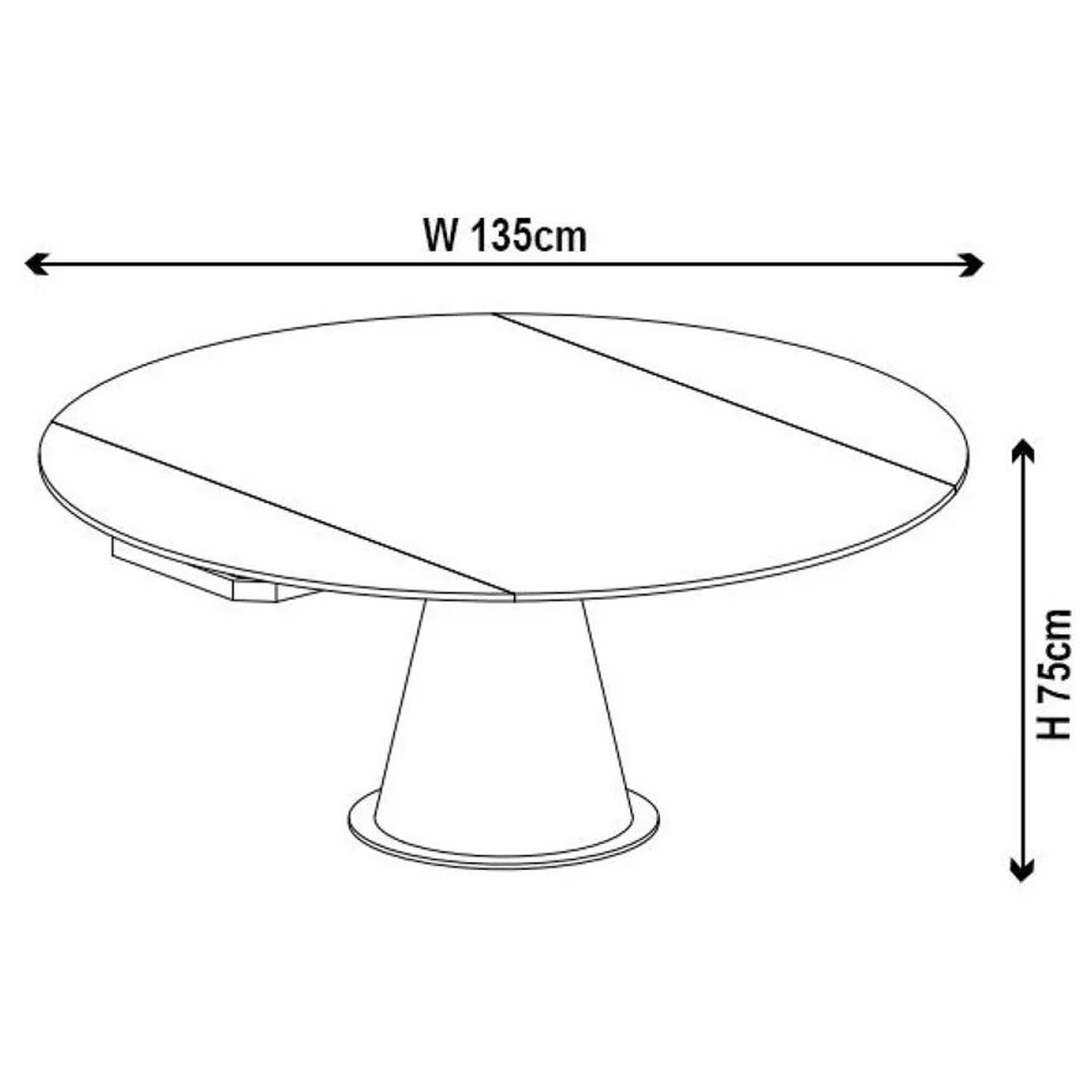 Carrara Round Dining Table - 4 Seater - 135cm - White Ceramic - Swivel Motion Extending - Black Pedestal Base