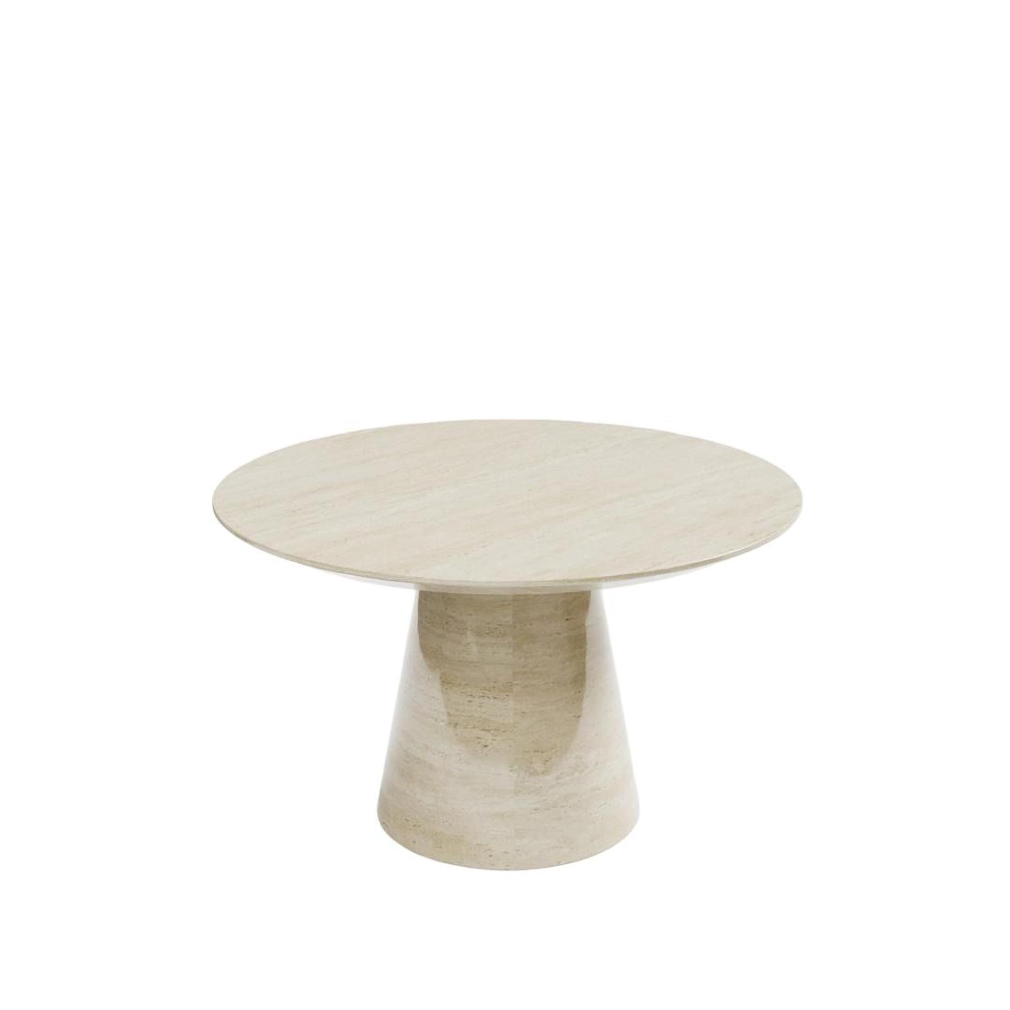 Carrera Round Dining Table - 4 Seater - 130cm - Travertine Beige Engineered Marble