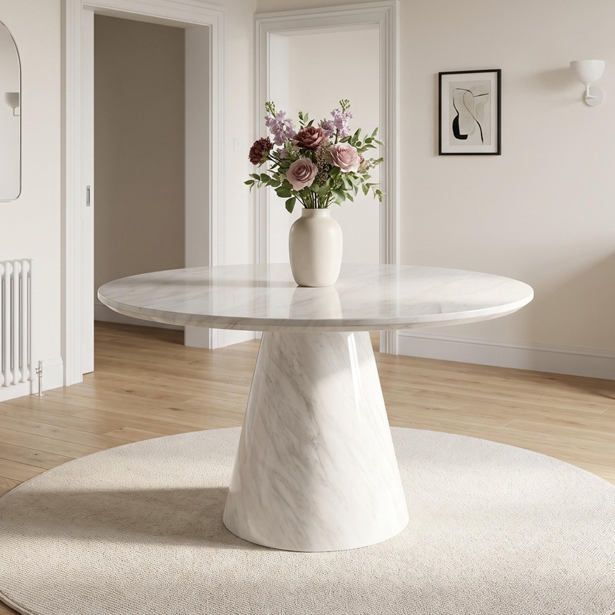 Carrera White Marble 4 Seater 130cm Round Dining Table