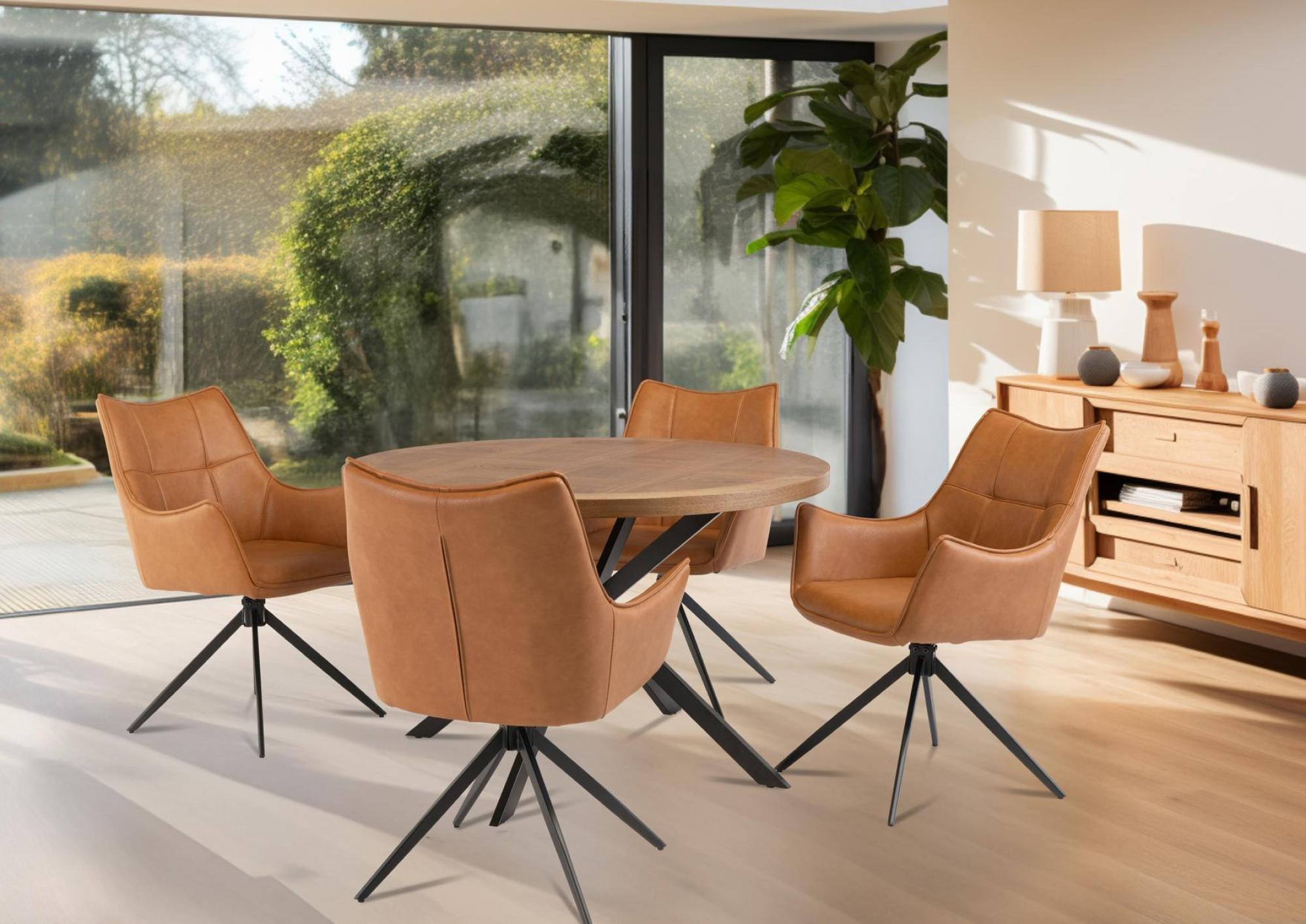 Carson Dining Table - 4 Seater - 120cm - Round - Spider Legs - Oak