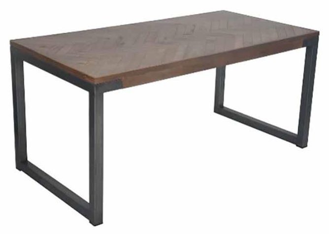 Chevron Mango Wood 6 Seater 180cm Dining Table - Brushed Gunmetal Base