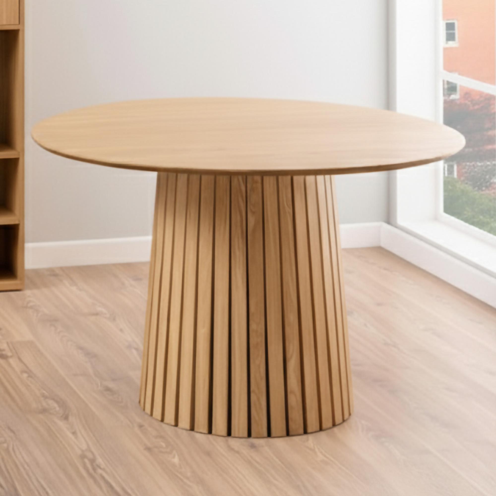 Christo Dining Table - 4 Seater - Round - Slatted Pedestal - 120cm - Oak