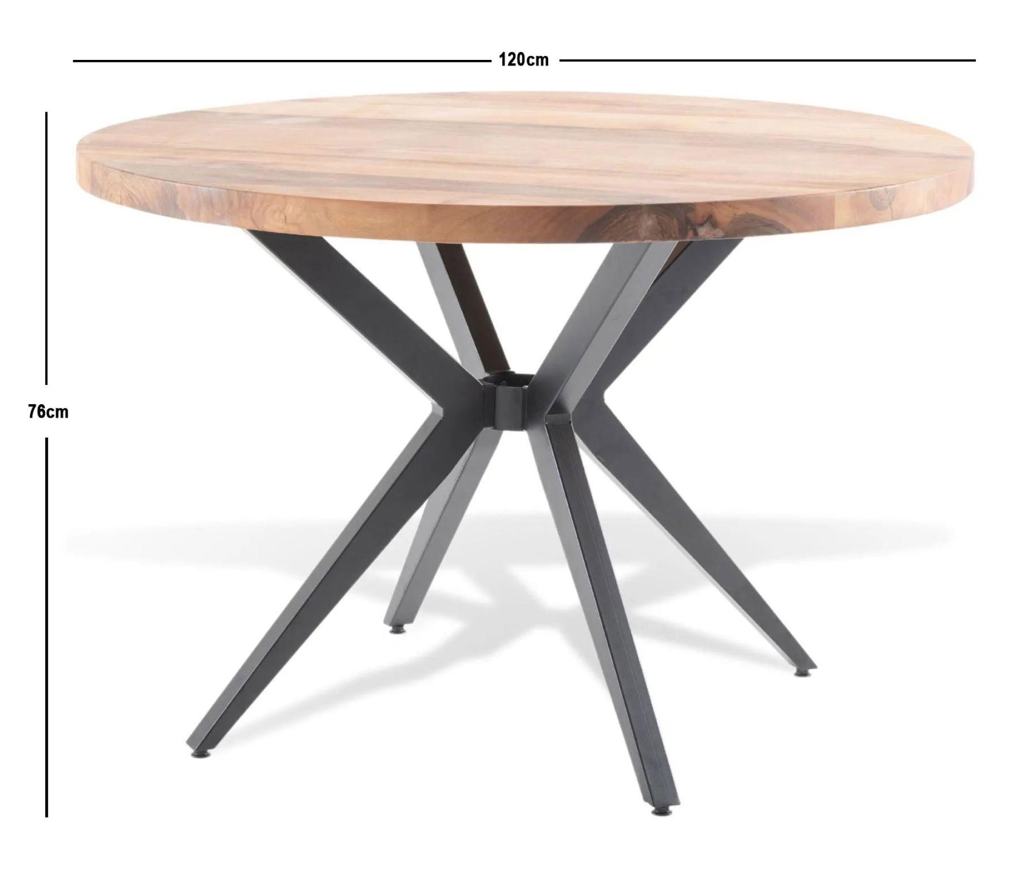 Clearance - Merino Round Dining Table - 4 Seater - 120cm - Industrial Acacia Wood - Brand New Item