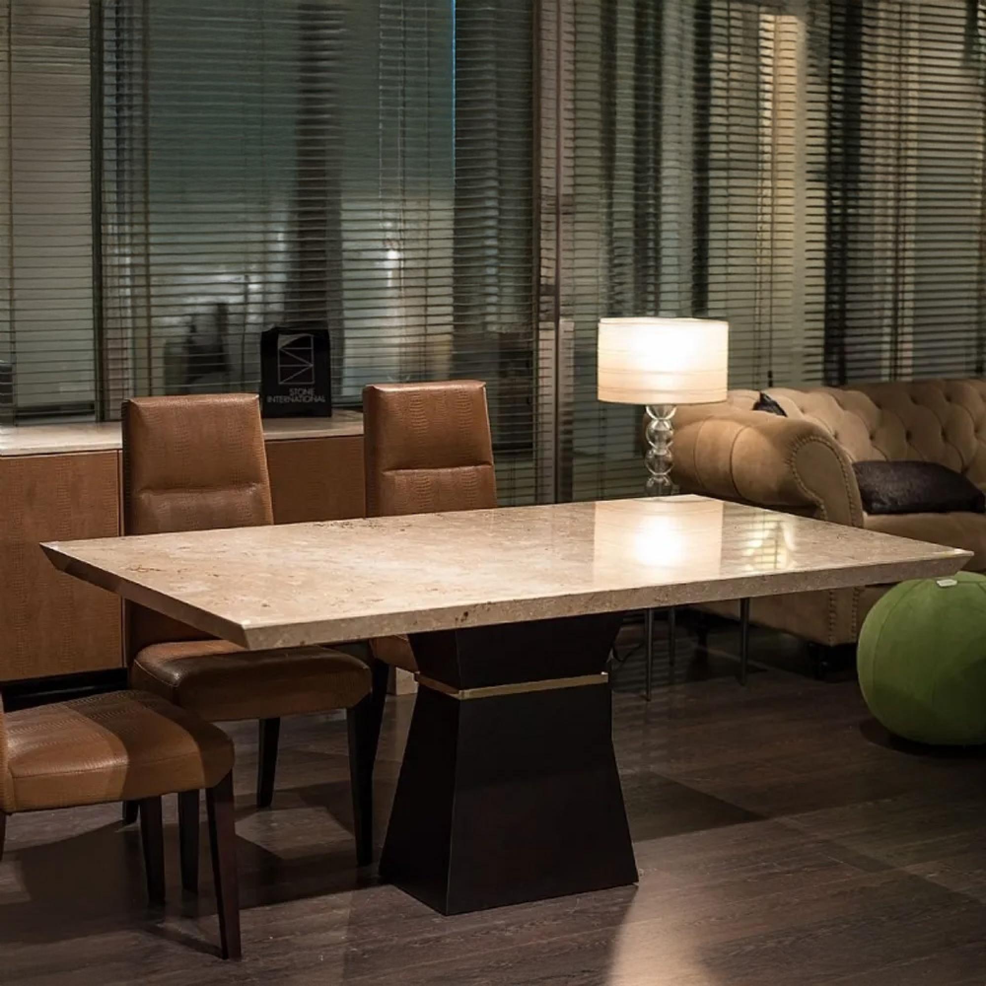 Clepsy Plus Dining Table - Marble with Wooden Pedestal Base - Variation Available