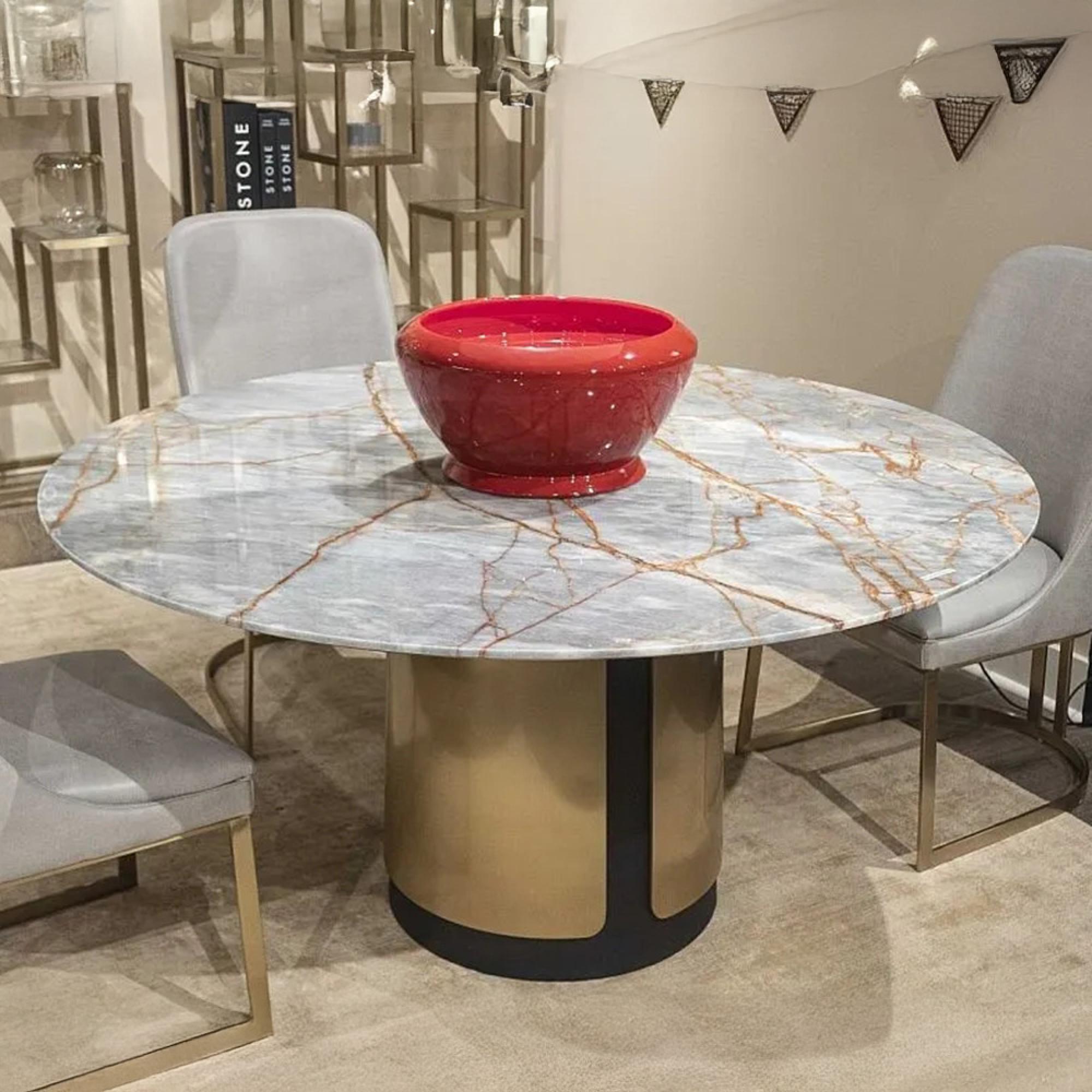 Compass Dining Table - Round Pedestal - Marble - Variation Available