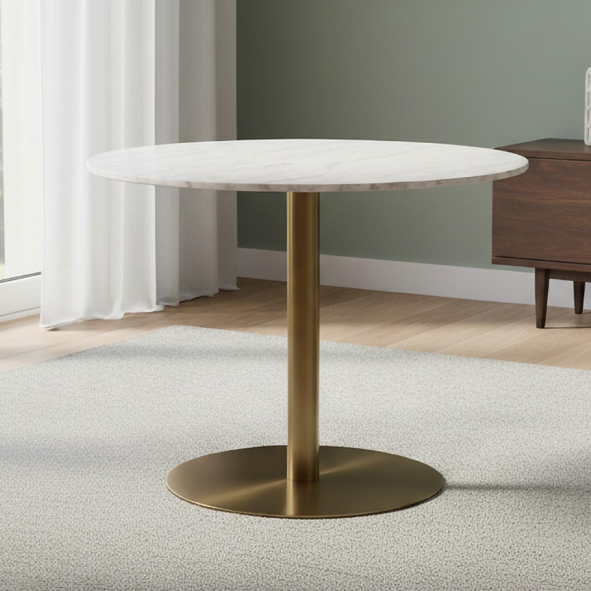 Corby Round Dining Table - 4 Seater - 105cm - White Marble Effect and Gold