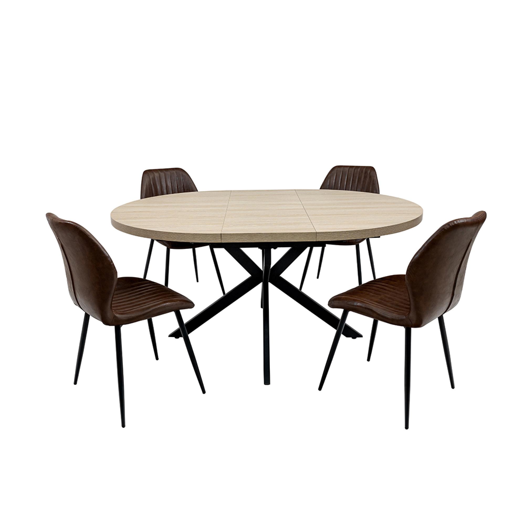 Dalton Extending Dining Table - 4-6 Seater - 120cm-160cm - Round - Light Oak - Spider Legs