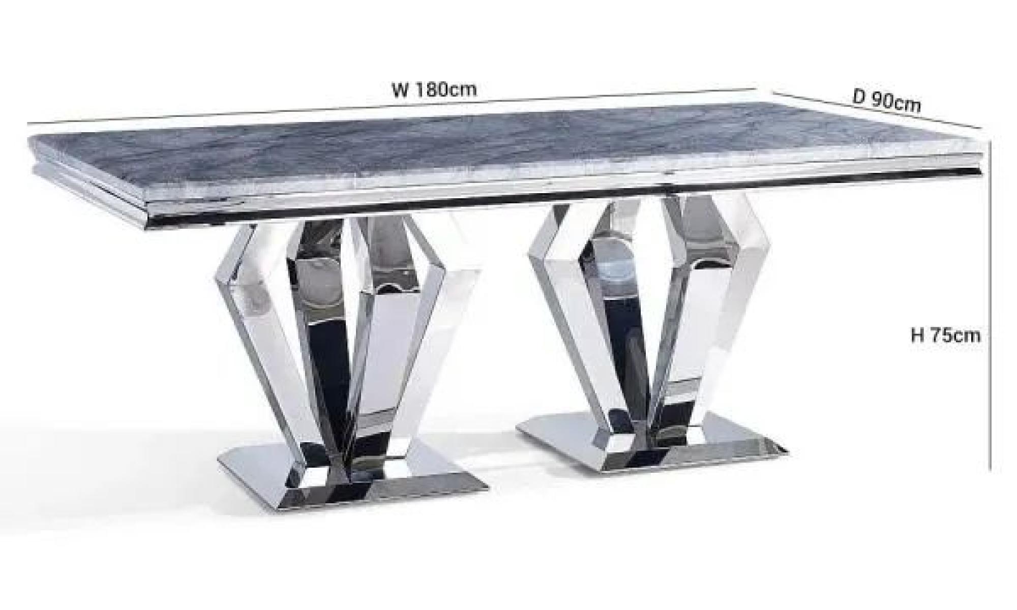 Dolce Dining Table - Grey Marble & Chrome - Sizes Available