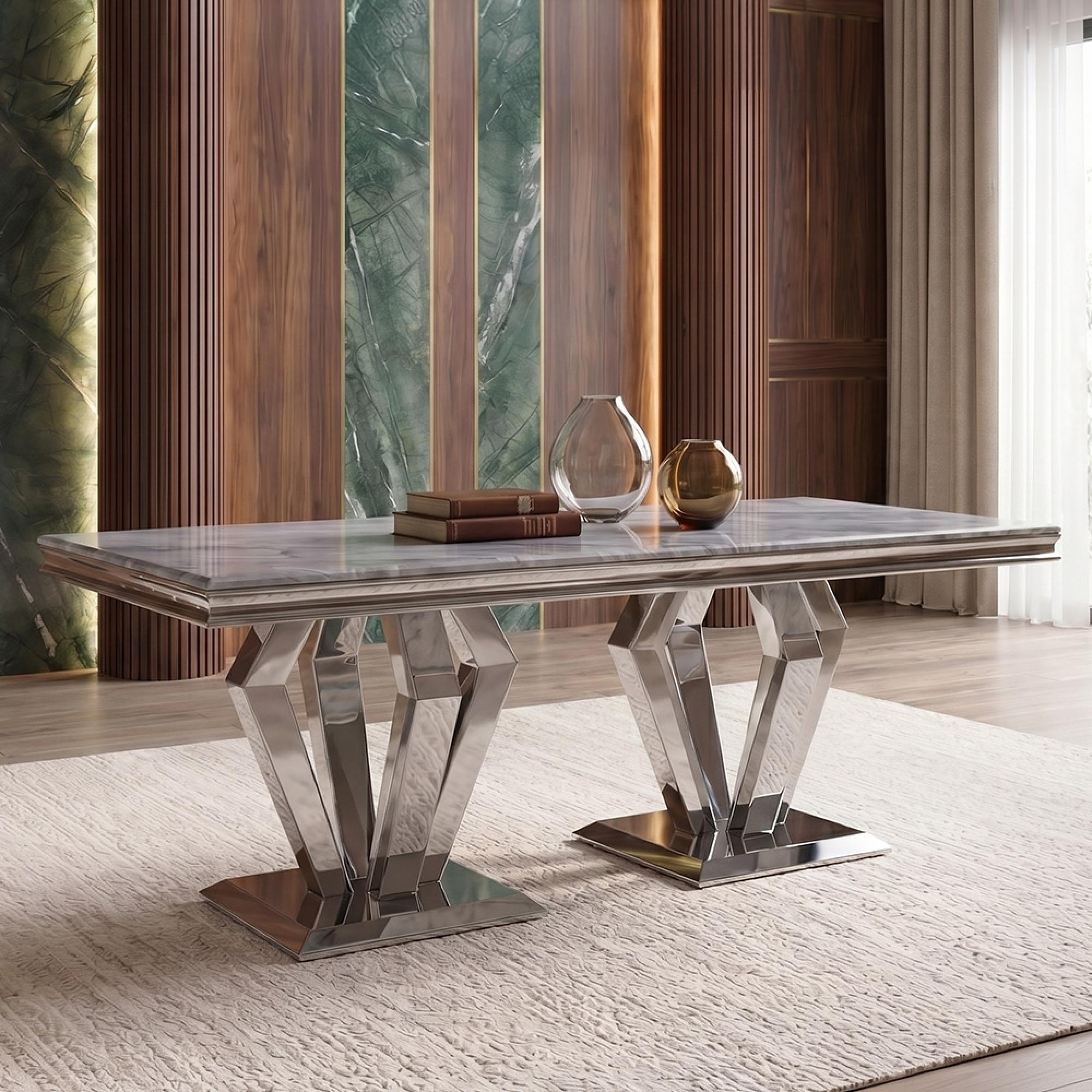 Dolce Dining Table - Grey Marble & Chrome - Sizes Available