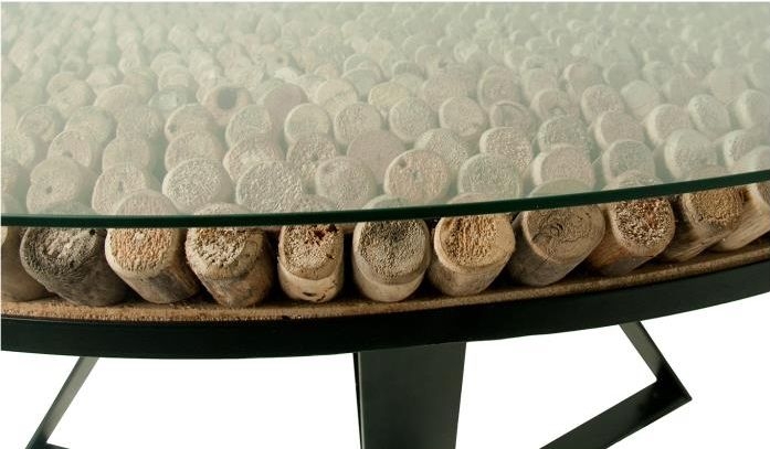 Driftwood 4 Seater Round Dining Table - Glass Top