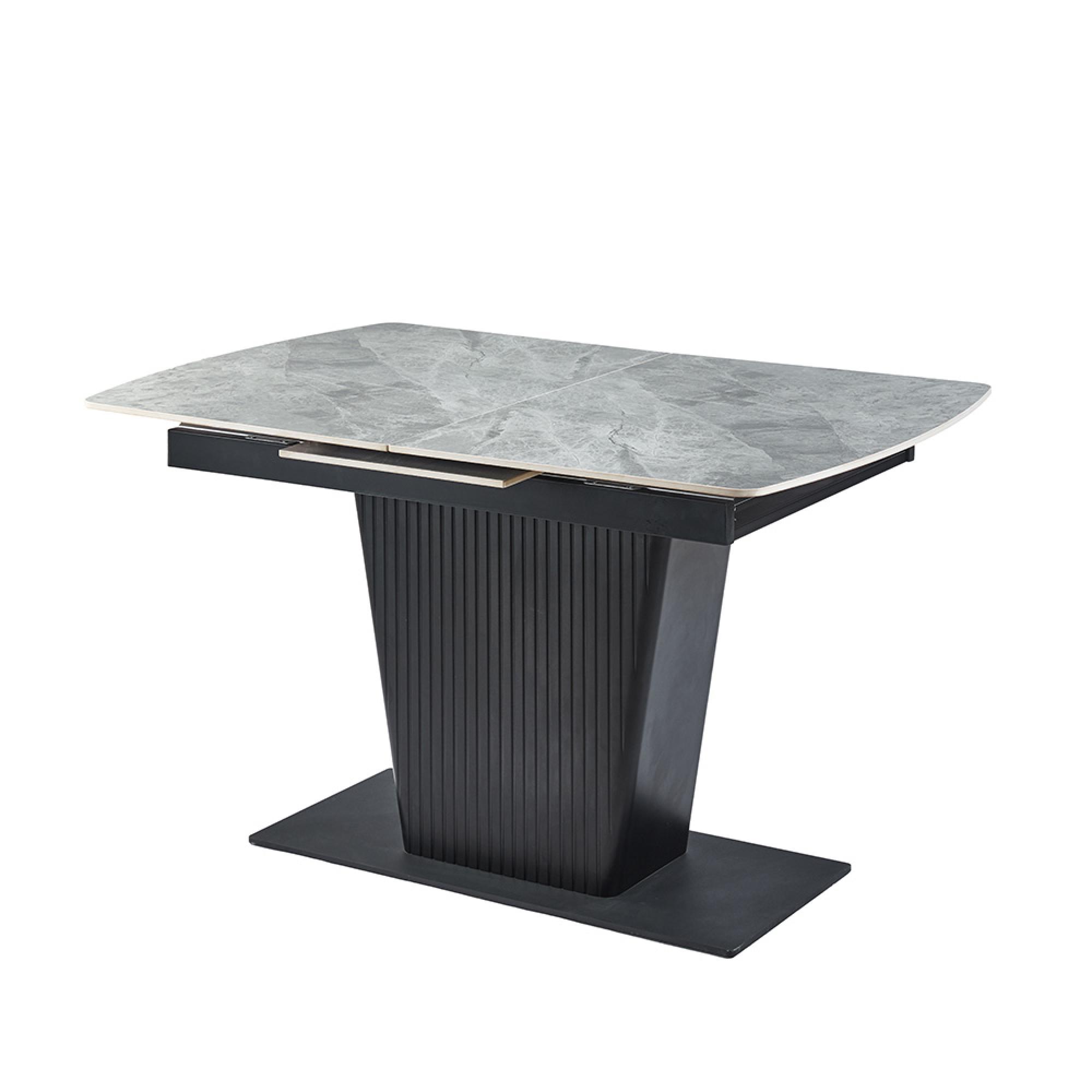 Dutton Dining Table - 4-6 Seater - 130cm-170cm - Grey Ceramic - Extending - Black Pedestal Base
