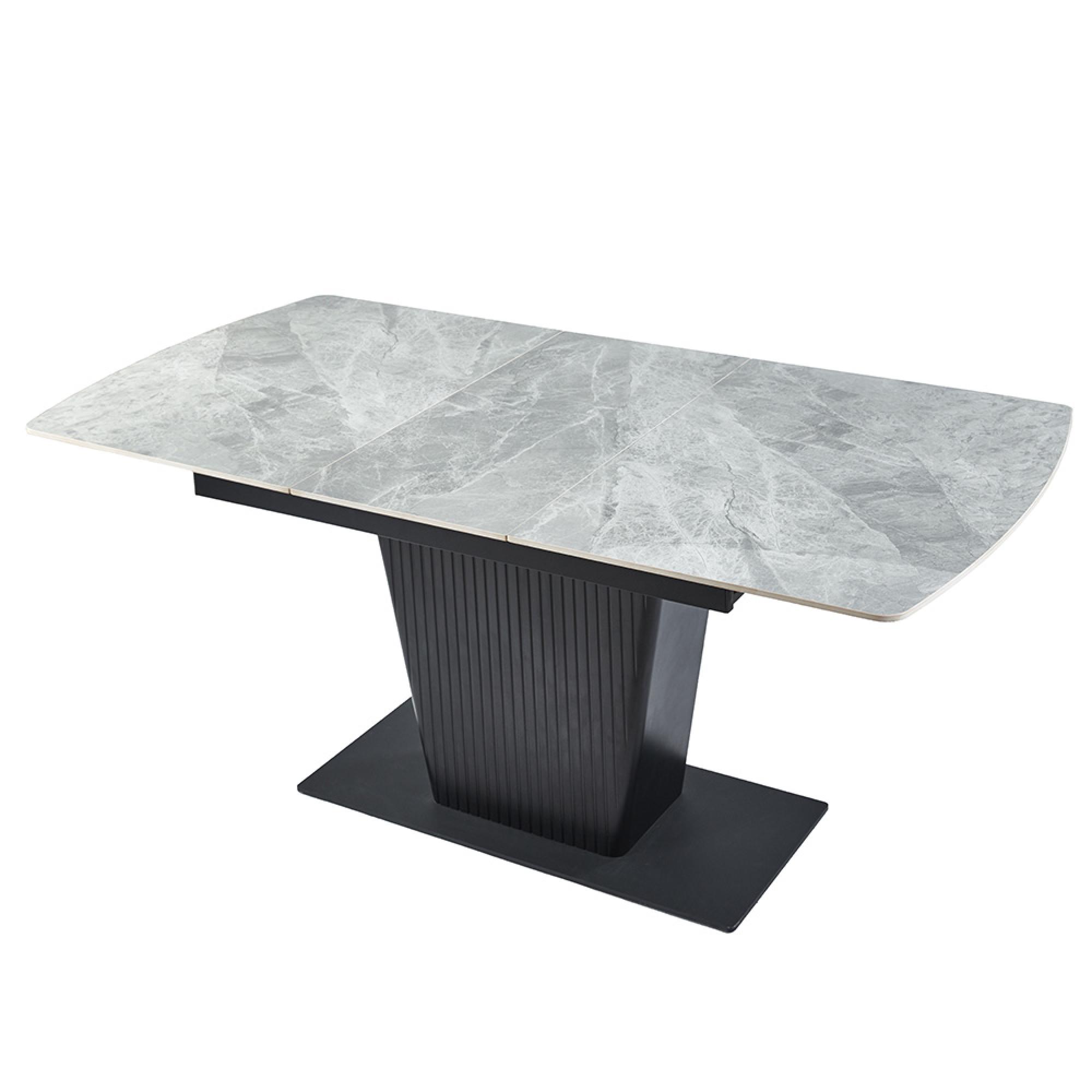 Dutton Dining Table - 4-6 Seater - 130cm-170cm - Grey Ceramic - Extending - Black Pedestal Base