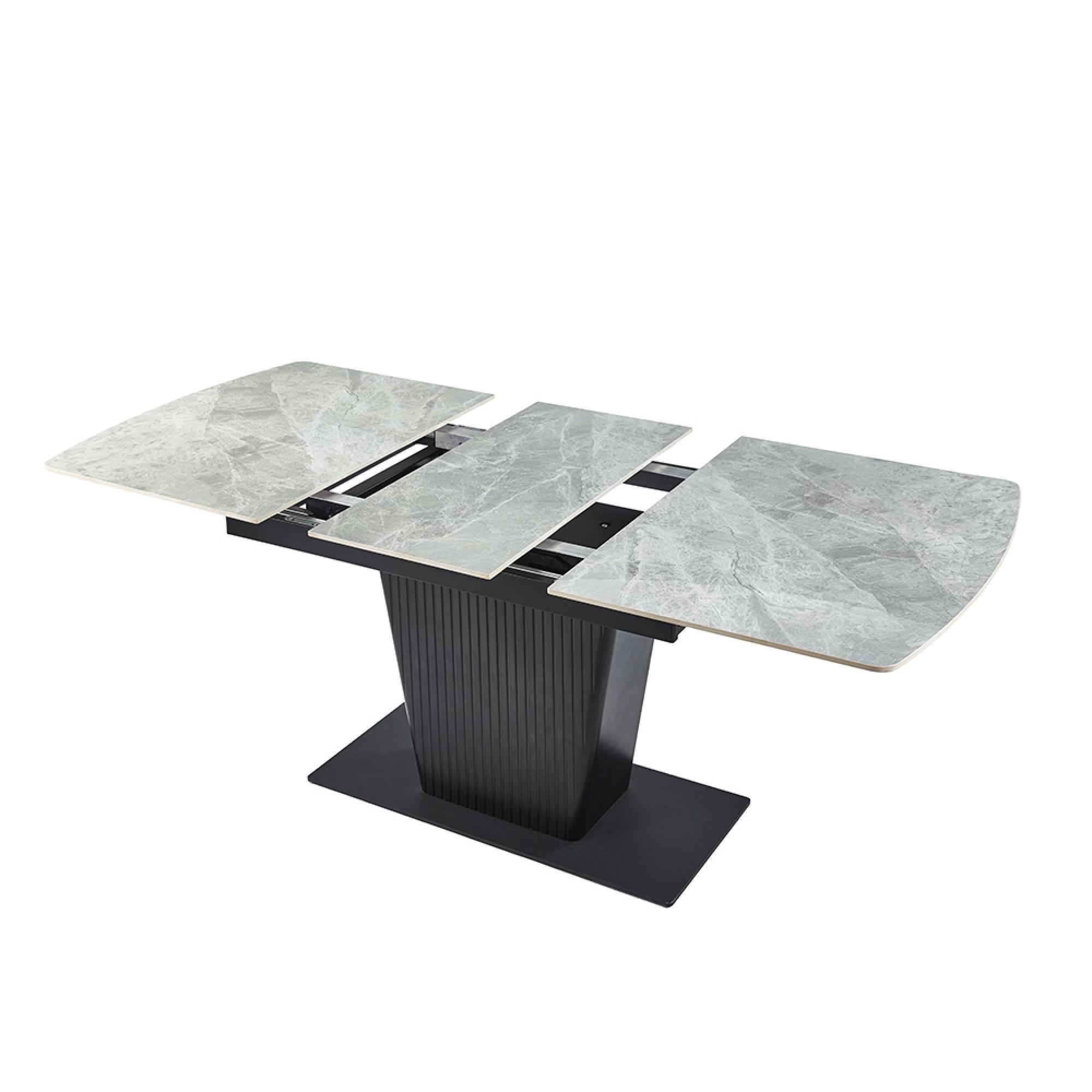 Dutton Dining Table - 4-6 Seater - 130cm-170cm - Grey Ceramic - Extending - Black Pedestal Base