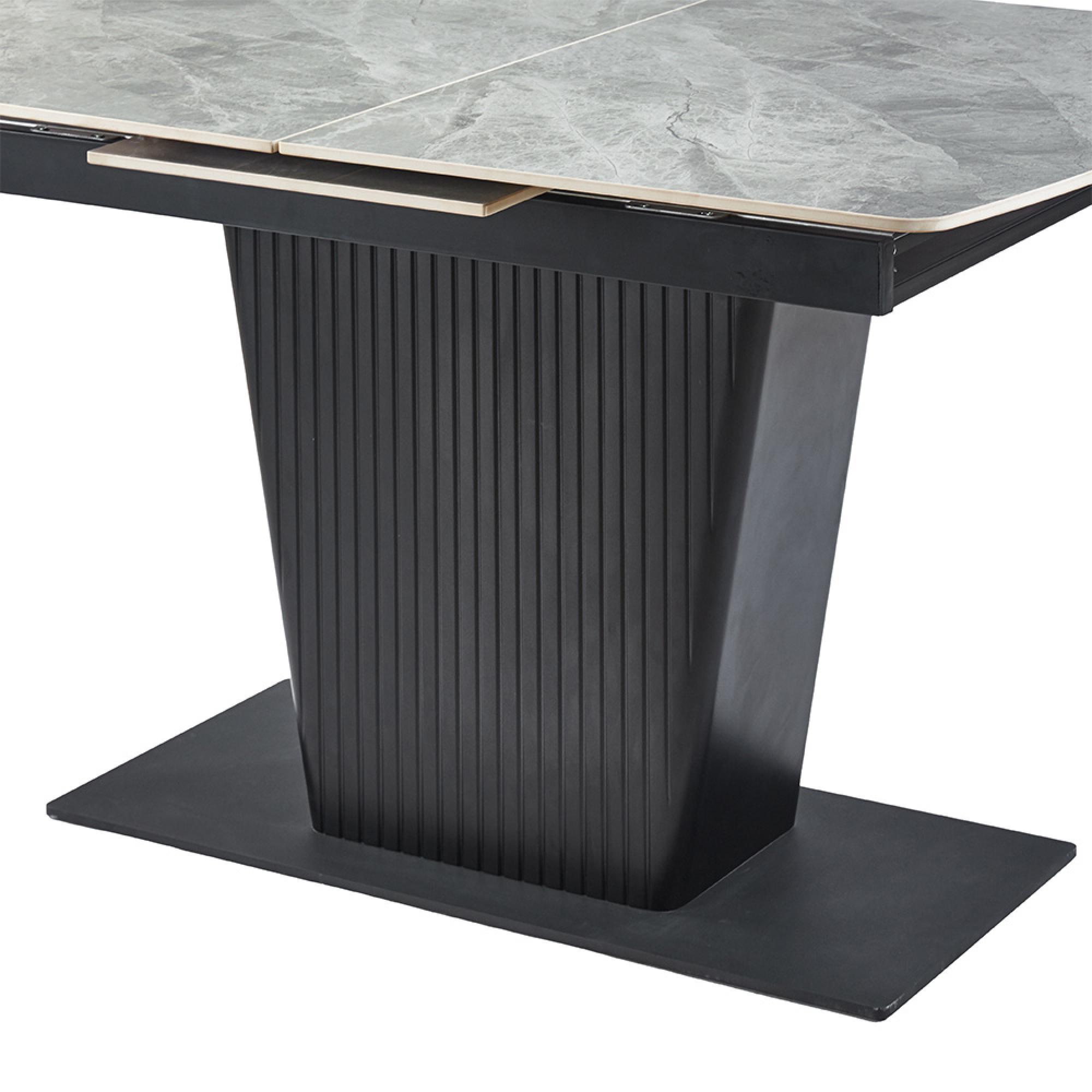 Dutton Dining Table - 4-6 Seater - 130cm-170cm - Grey Ceramic - Extending - Black Pedestal Base