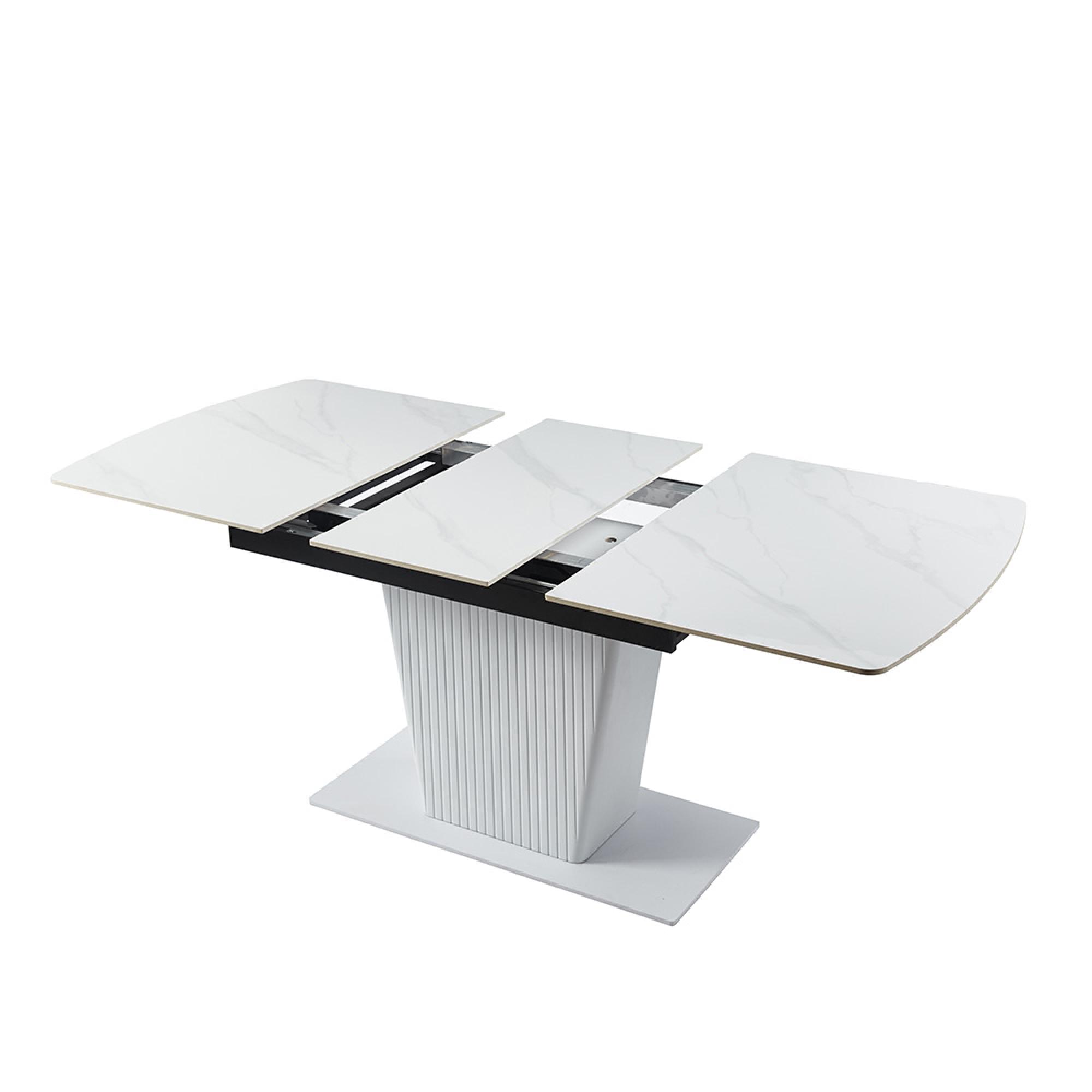 Dutton Dining Table - 4-6 Seater - 130cm-170cm - White Ceramic - Extending - Pedestal Base