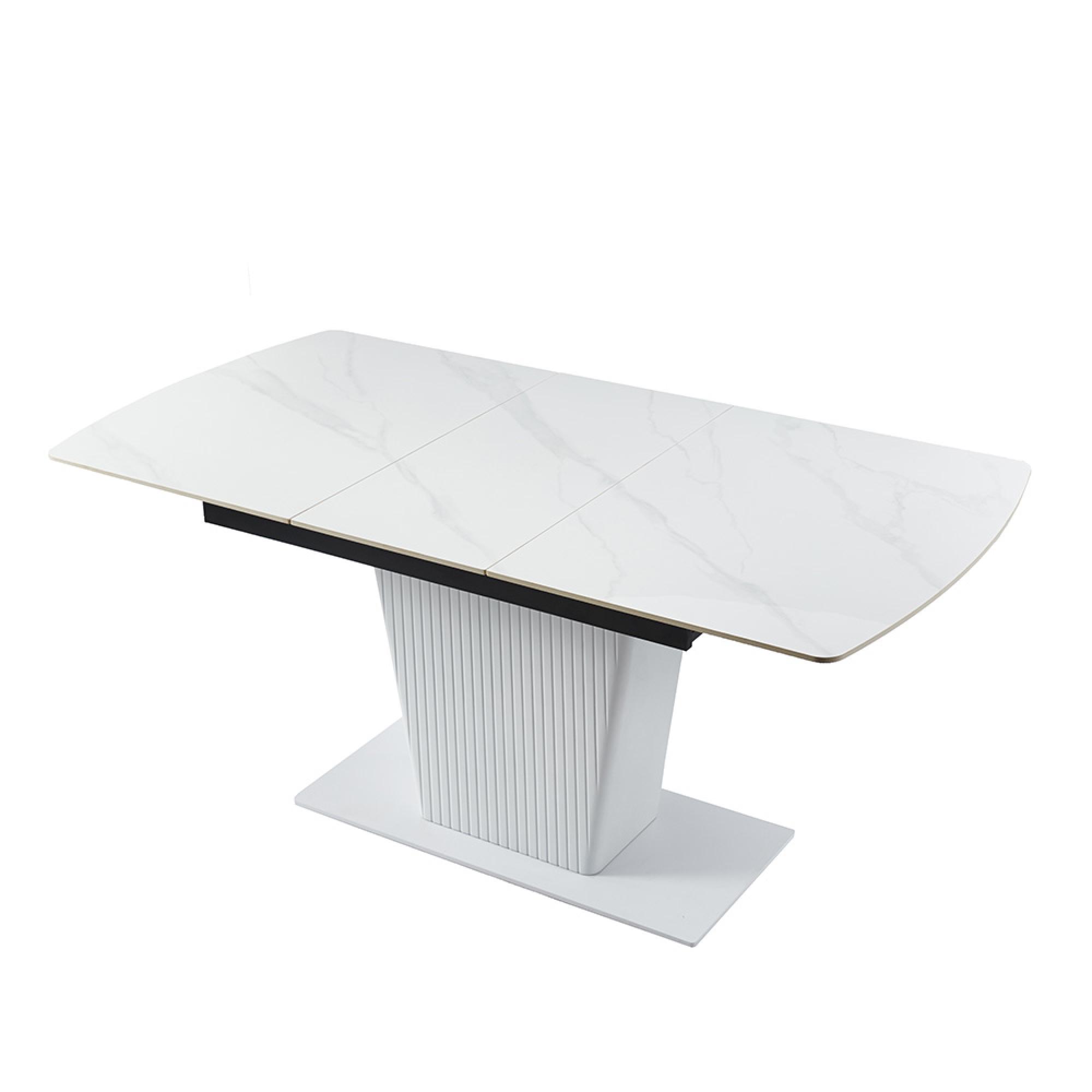 Dutton Dining Table - 4-6 Seater - 130cm-170cm - White Ceramic - Extending - Pedestal Base