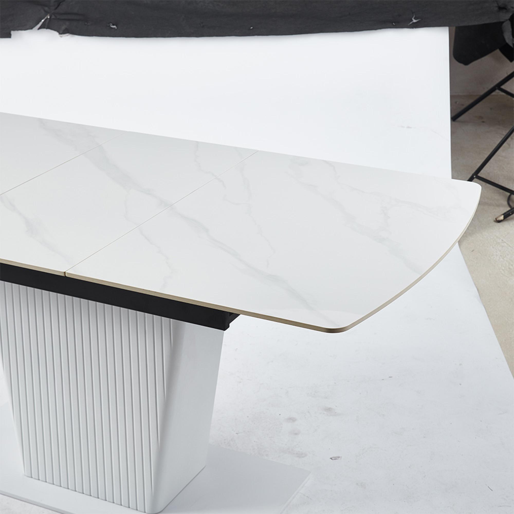 Dutton Dining Table - 4-6 Seater - 130cm-170cm - White Ceramic - Extending - Pedestal Base